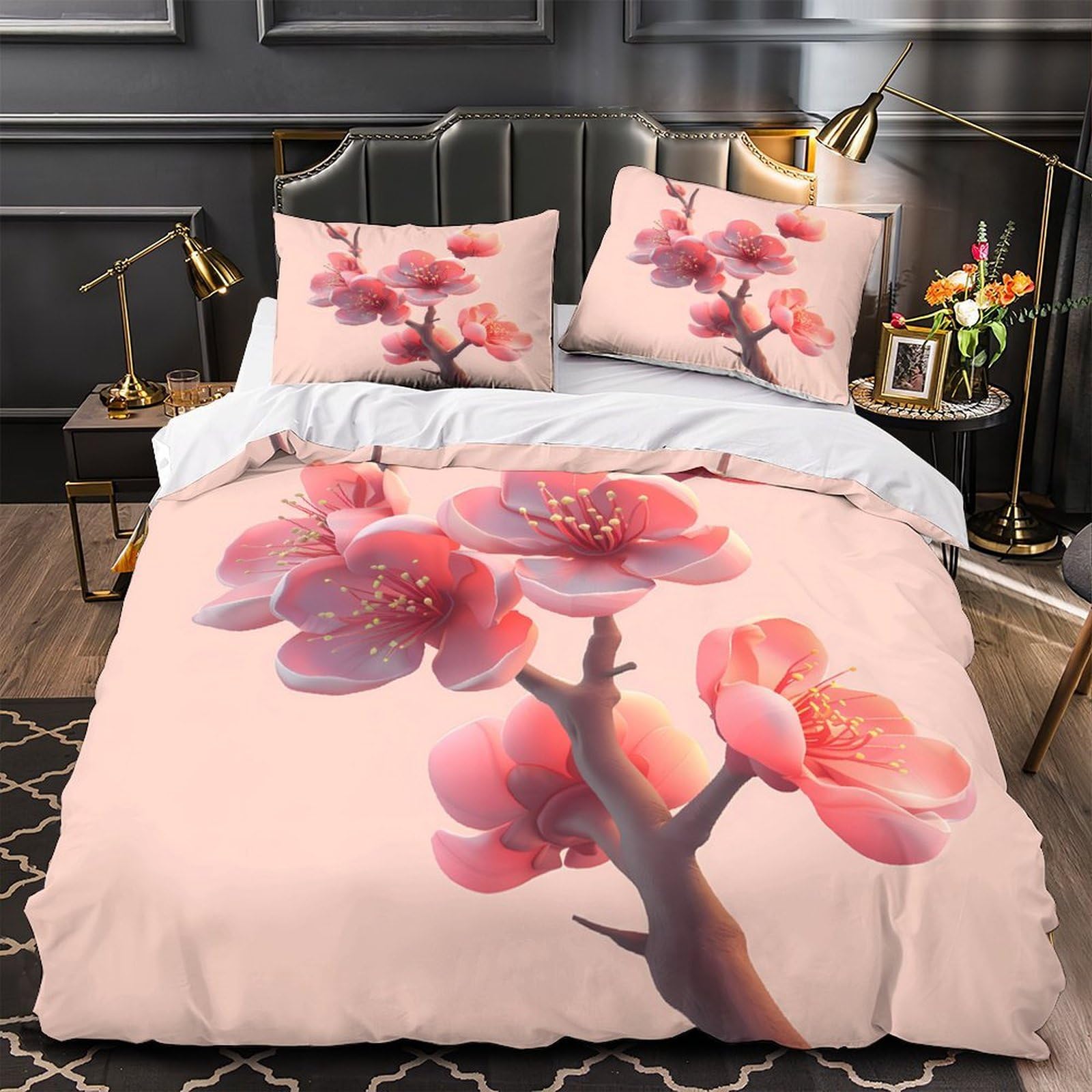 Parure de lit fleurs roses 135x200cm pour créer une ambiance de chambre printanière et cocooning