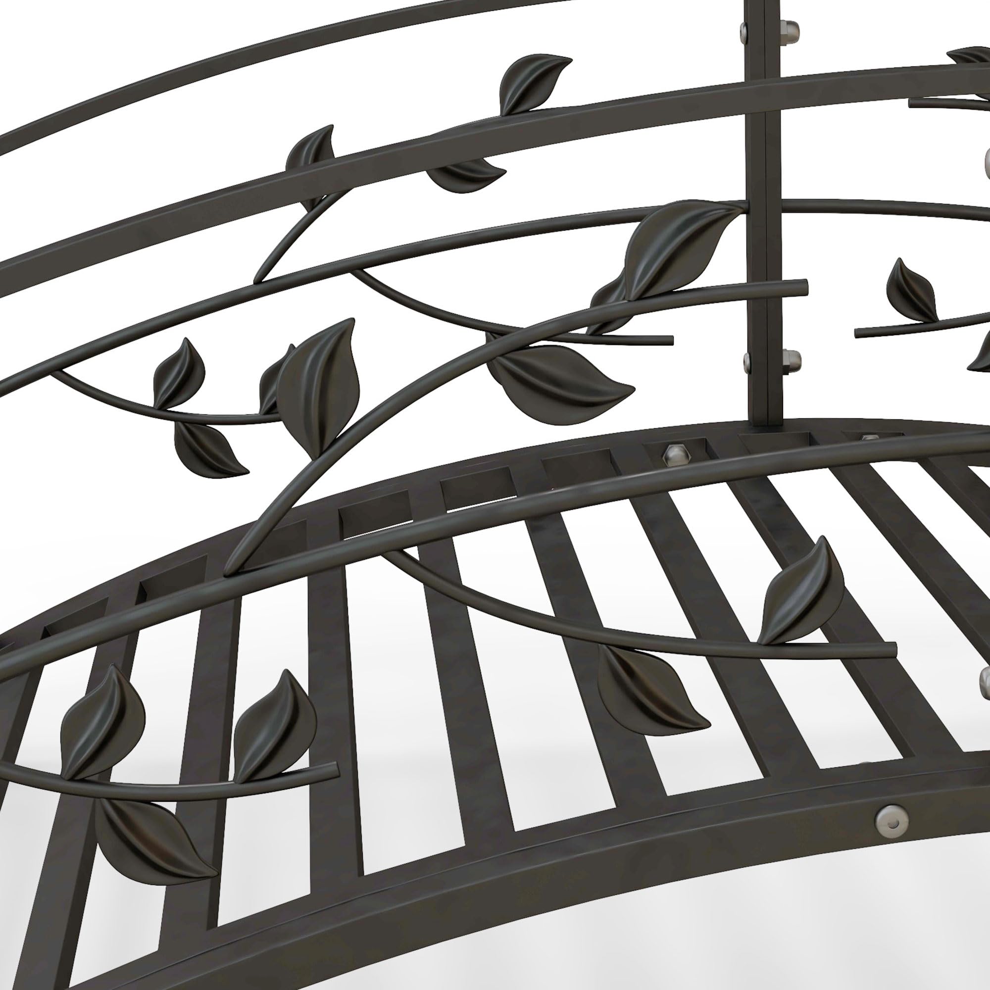 Outsunny Puente de Jardín - Puente de Cuenca - Decoración del Jardín Dom. 119 x 67 x 47 cm, con barandilla, diseño de vid de acero negro