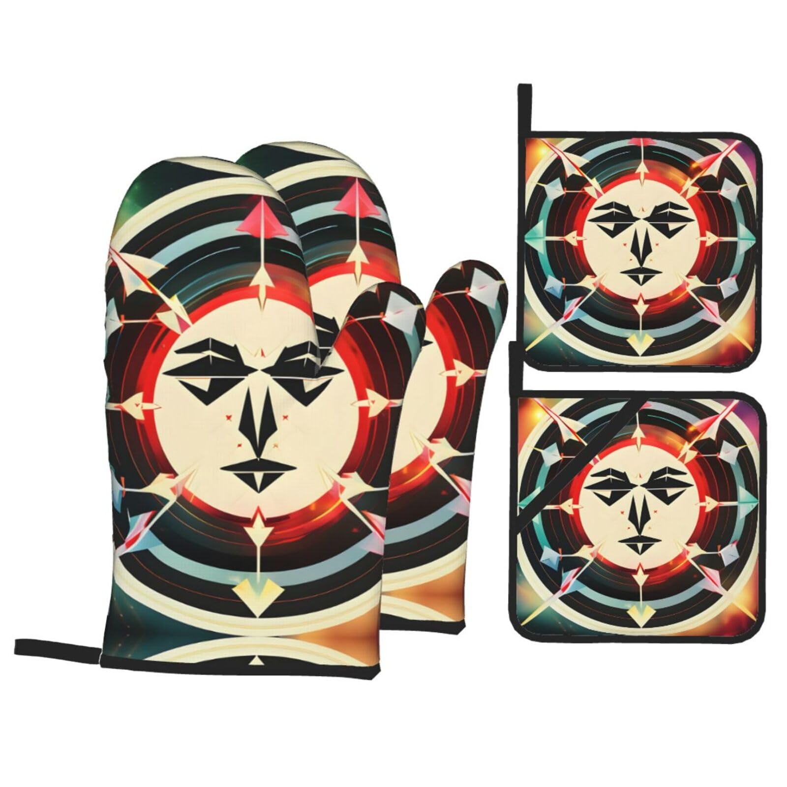 Hunting Arrows Triangles Deer Print Oven Mitts,Pot Holders, Heat Resistant Oven Mitts Gloves,Hot Pads for Kitchen Cooking Grill