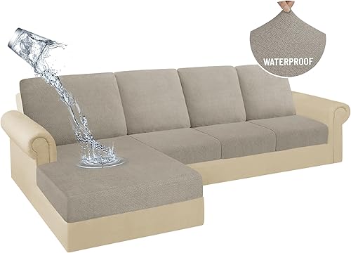 Miniatura 53 de HDCAXKJ Fundas de cojines de sofá seccional 100% impermeables, 8 piezas, funda seccional en forma de L, funda elástica para asiento de sofá chaise,
