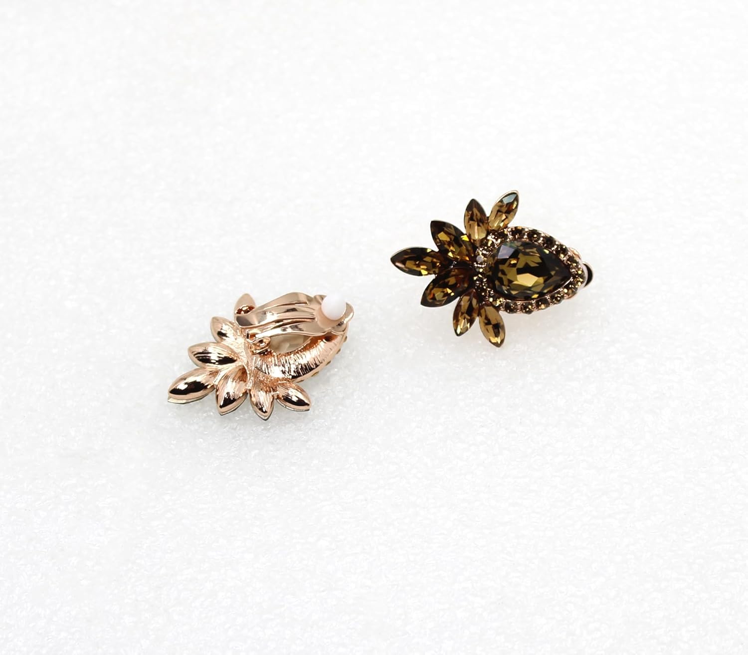Faship Gorgeous Teardrop Rhinestone Crystal Clip Ons Floral Earrings