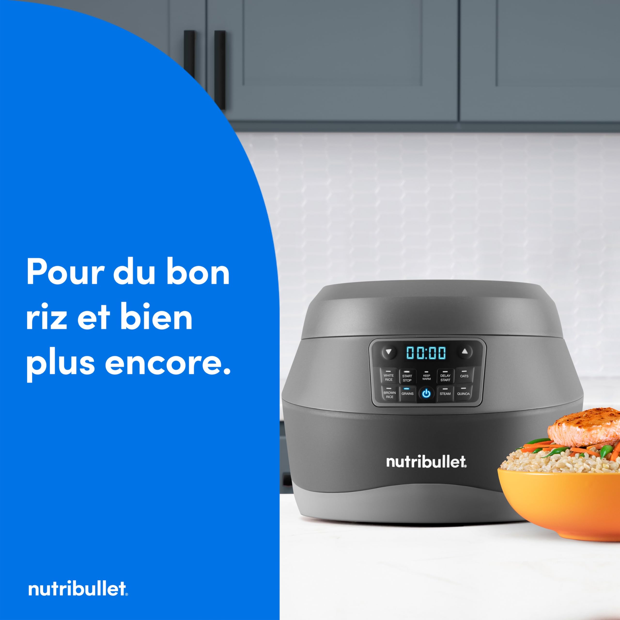 nutribullet EveryGrain Cooker - Cuiseur Vapeur à Riz et Céréales Multifonction, 10 Verres Doseurs, 5 Programmes Auto, Fonction Maintien au Chaud 12h, Cuillère et Panier Inclus, 600W, Gris (NBRC605DG)