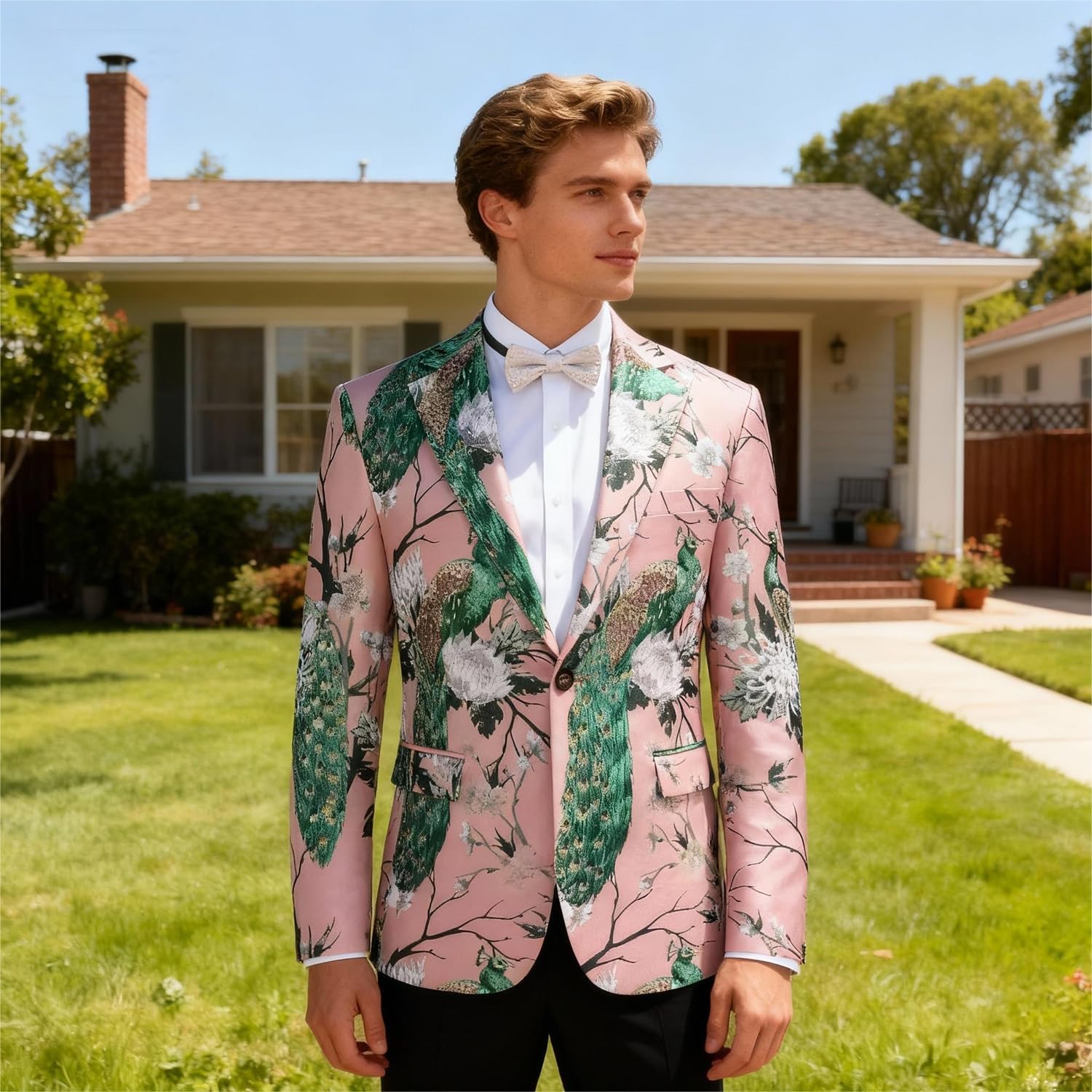UNINUKOO Blazer for Men Casual Slim Fit Mens Suits Jacket Lightweight Floral Dinner Party Sport Coat Suit Separates