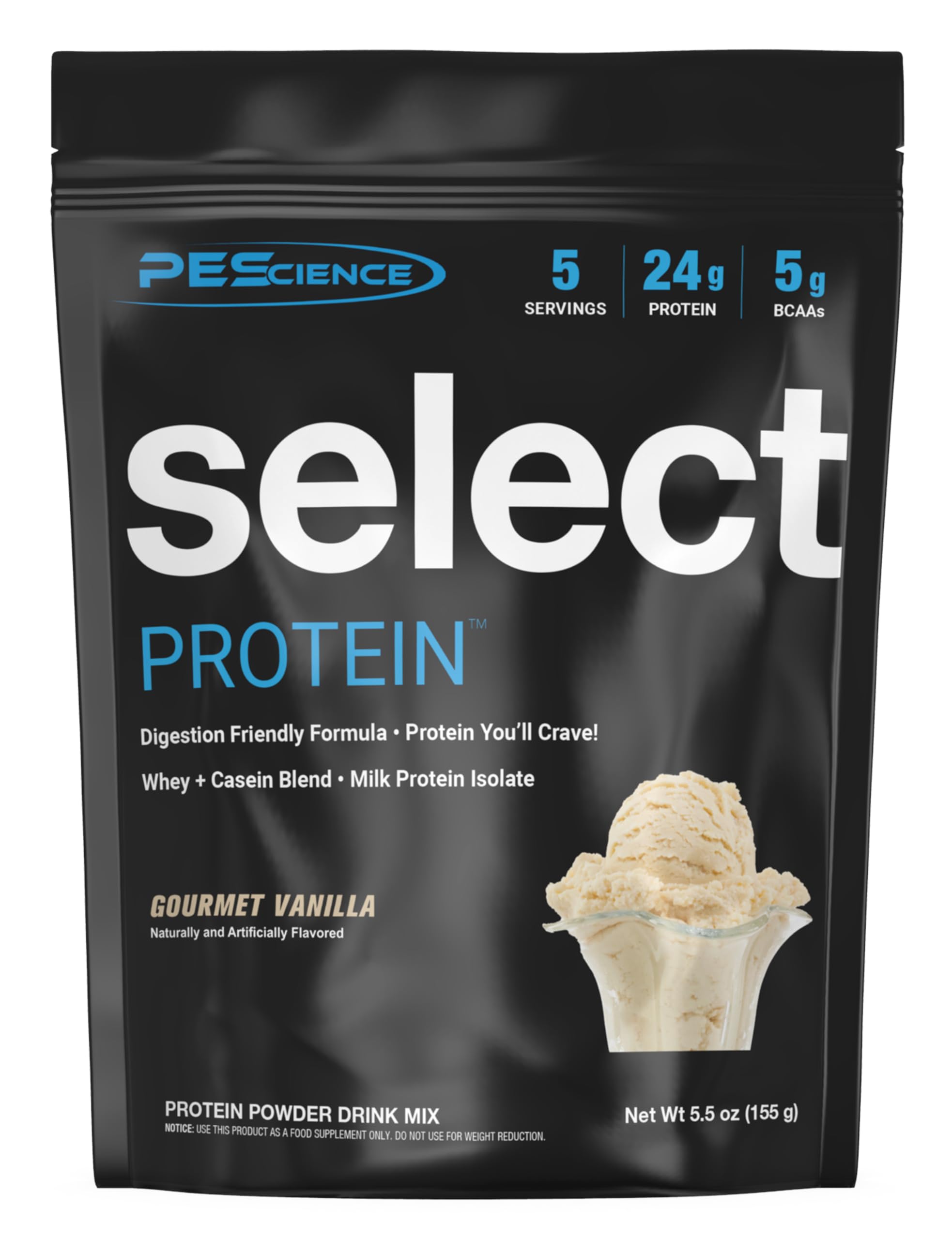 PEScience Select Protein Powder, Whey and Casein Blend, Clean Protein Powder for Women and Men, Low Calorie, Low Carb, Keto Friendly, Gluten Free - Gourmet Vanilla - 5 Servings