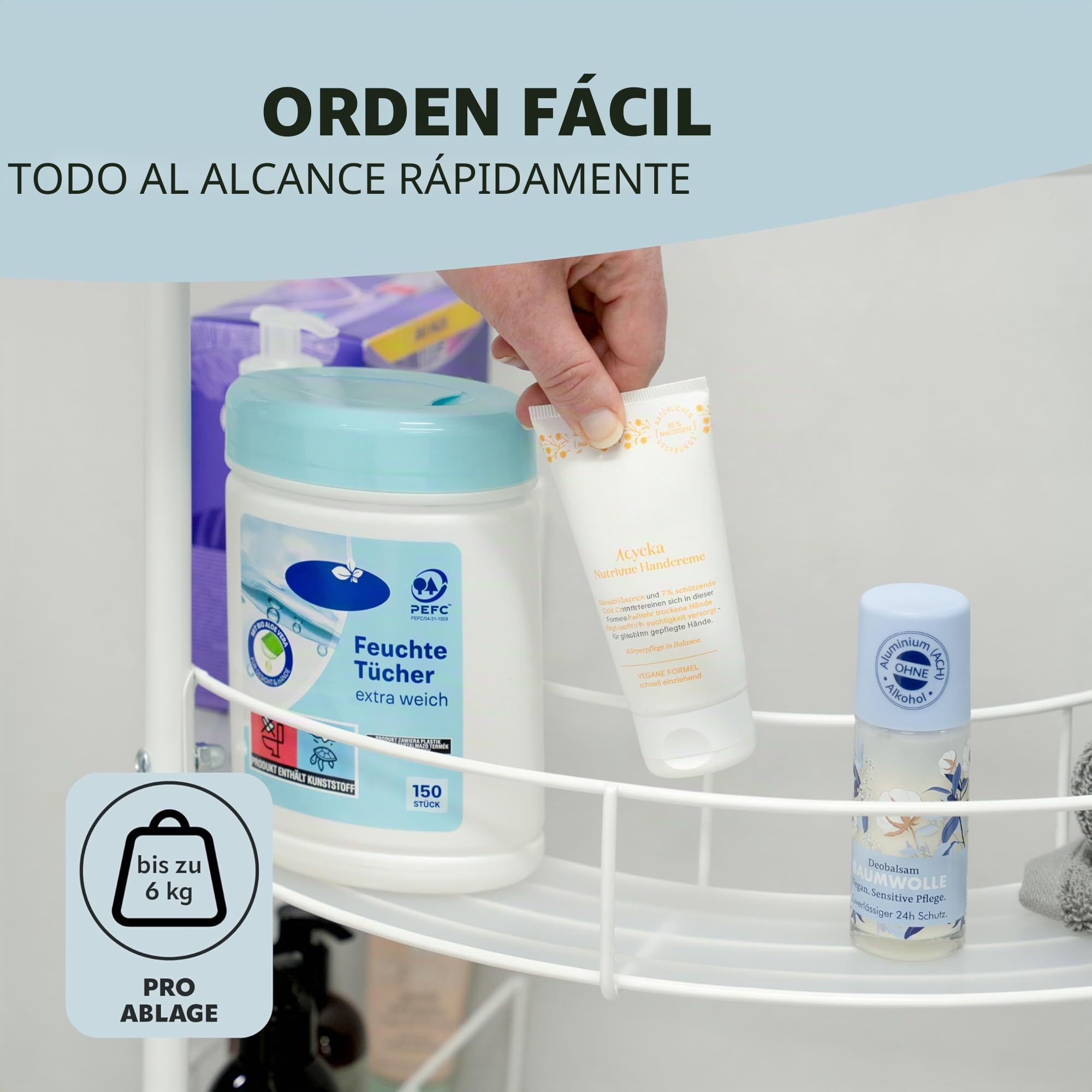 eluno Estantería inferior para lavabo con 2 estantes y 4 ruedas con bloqueo, ideal como toallero, armario para debajo del lavabo para utensilios de baño, de metal blanco