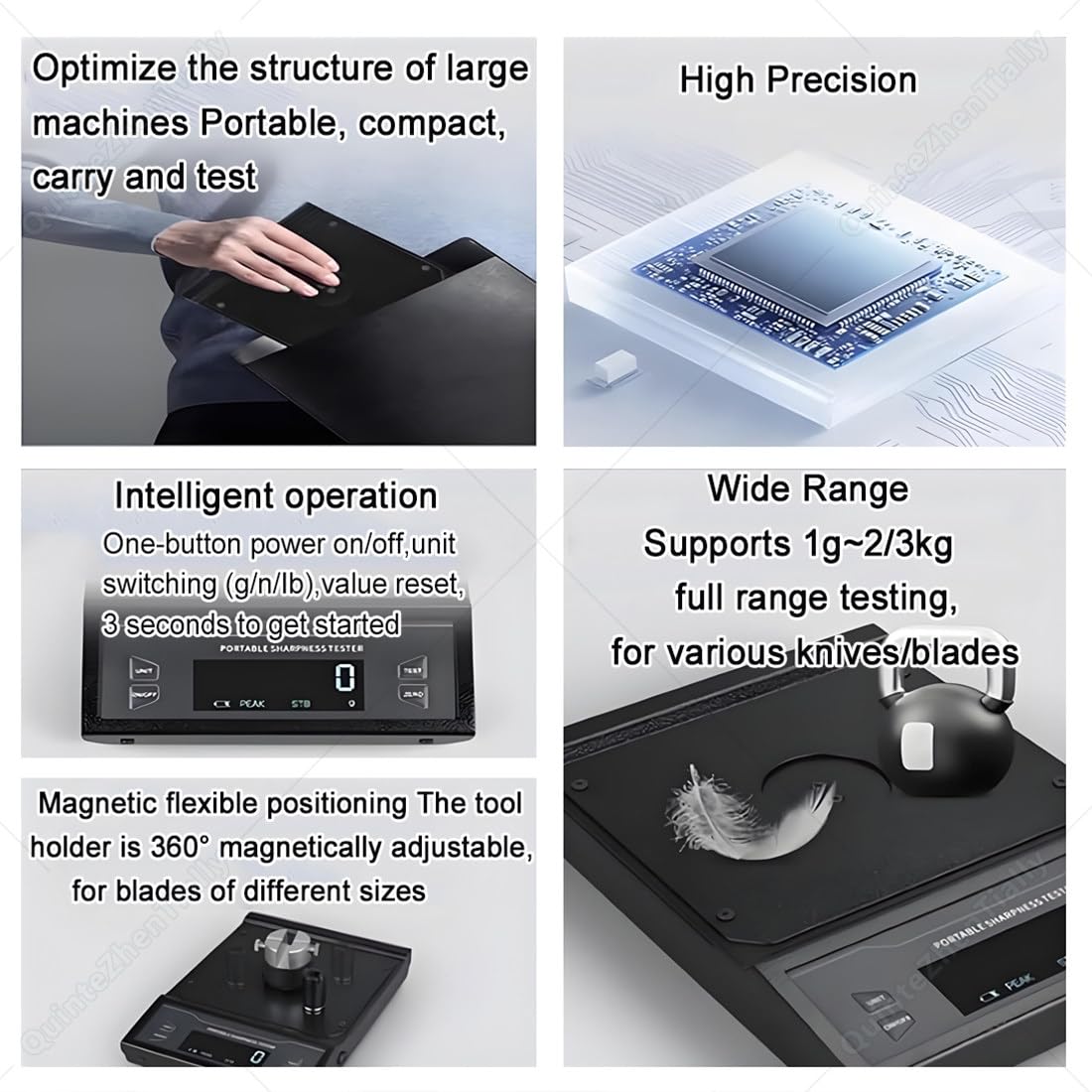 Rilevamento Lama Adsorbimento 360°,Ricaricabile,Metallo/Plastica A003 | Strumento Rilevamento Risoluzione 0.1/1/5g,Misurazione Accurata Nitidezza,per Ispezione Lame Controllo Qualità Officina