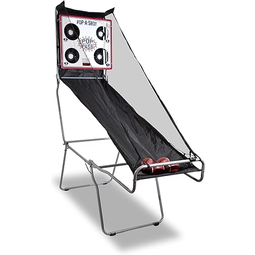 Pop-A-Shot | Official Pop-A-Pass Electronic Arcade Style Football Toss Game | 4 Inflatable Mini Footballs | Foldable, Portable, Tote Bag Included