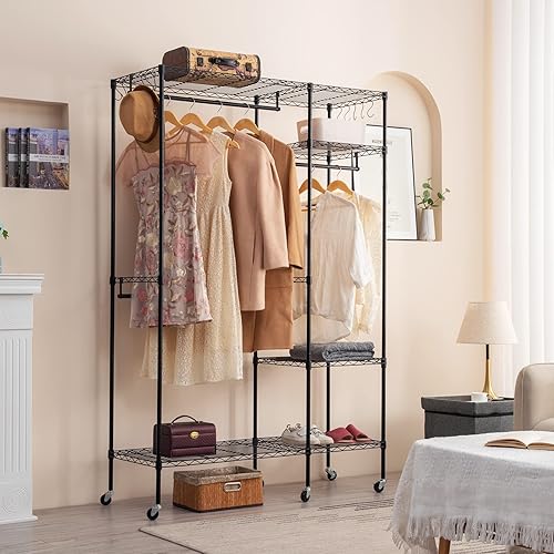 Miniatura 7 de BRIAN & DANY Perchero resistente para armario, perchero ajustable con estantería de alambre de metal, organizador de almacenamiento independiente