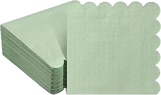 100 Pcs Scalloped Sage Cocktail Napkins Sage Green Thick Paper Napkins Disposable Party Napkins Beverage Napkins for Wedding Dinner Birthday Supplies, 5 x 5 Inches