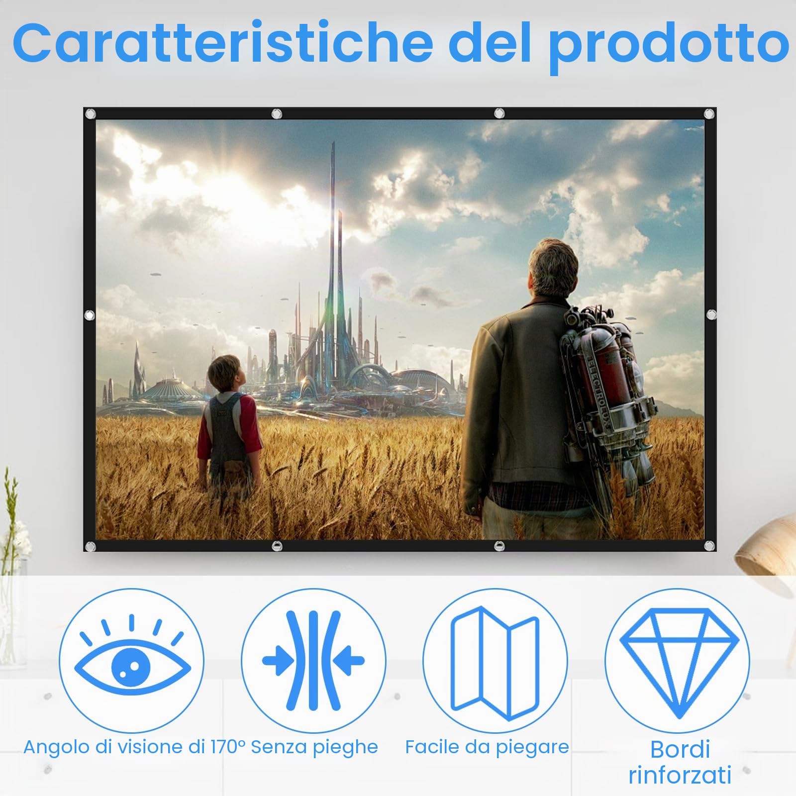 Schermo Proiettore 100 pollici, Schermo Proiettore 16:9 4K HD Pieghevole Tela di Proiezione, Portatile Tela Proiettore per Home Theater Ufficio Riunioni