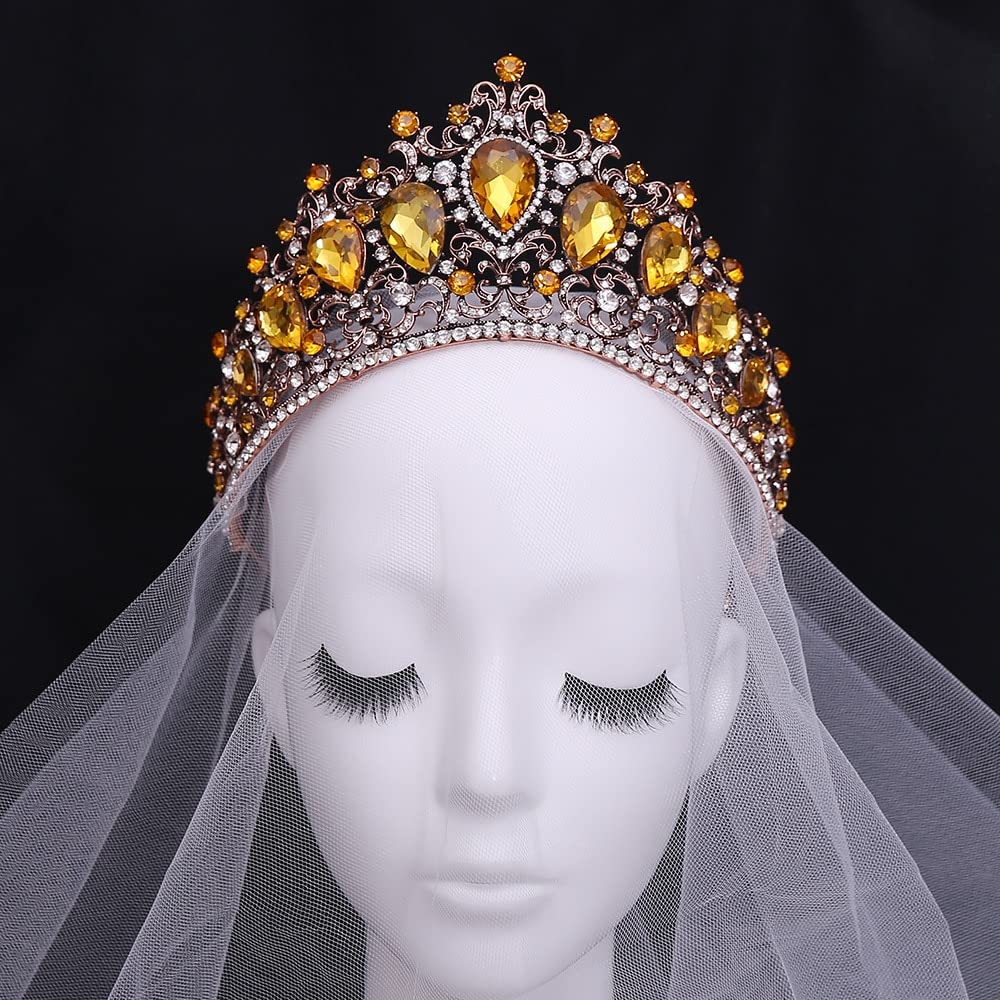 Hecho a Mano Mujeres Tiaras Luxury Barroque Antiguo Purple Crystal Hair Jewelry Crowns for Novia de Novia de Novia Pageant Diadema de Boda (Metal Color : Antique Red Purple)