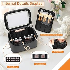OCHEAL Makeup Bag With LED Mirror, Travel Makeup Bag With 3 Color Setting Light Up Mirror Cosmetic Makeup Organizer Vanity Case for Women Beauty Tools Accessories Rechargeable Makeup Travel Bag-Black