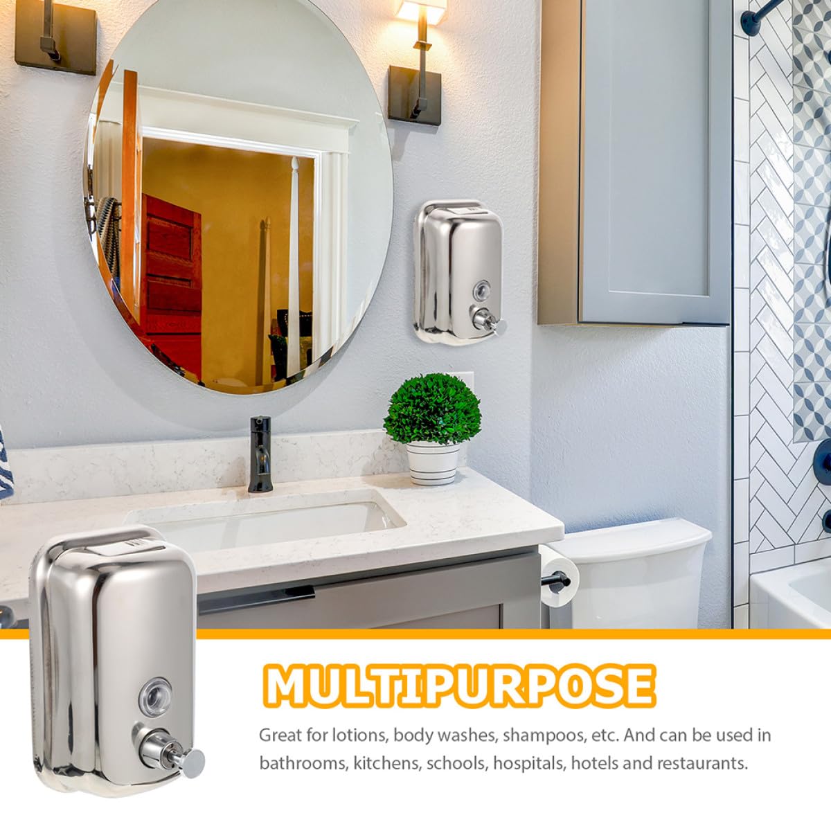 Gadpiparty Dispensador de Jabón Manual Diseño Moderno de Acero Inoxidable Capacidad 1000 Ml y Portátil para Baño y Cocina Adecuado para Uso Diario