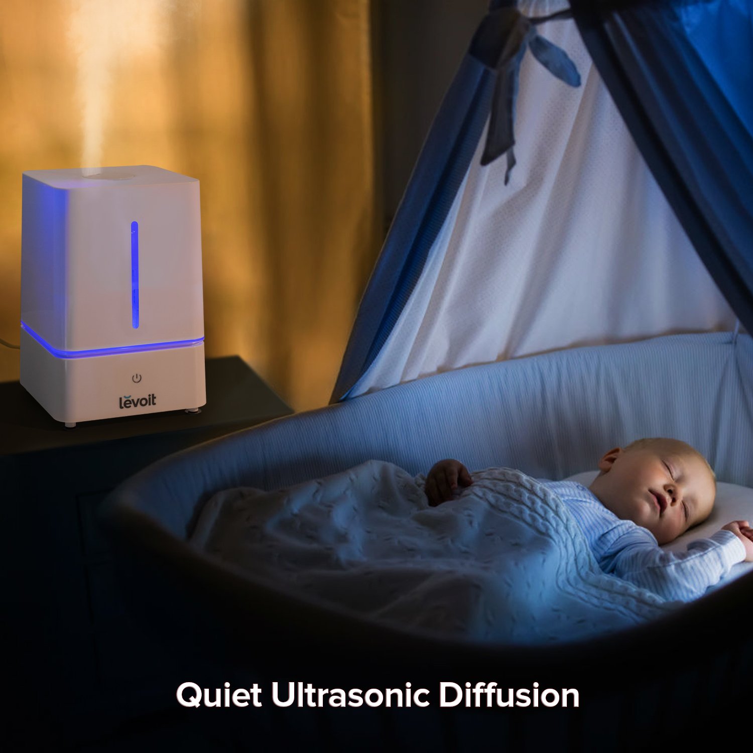 Contents of the LEVOIT Humidifier box including humidifier, aroma pads, and user manual