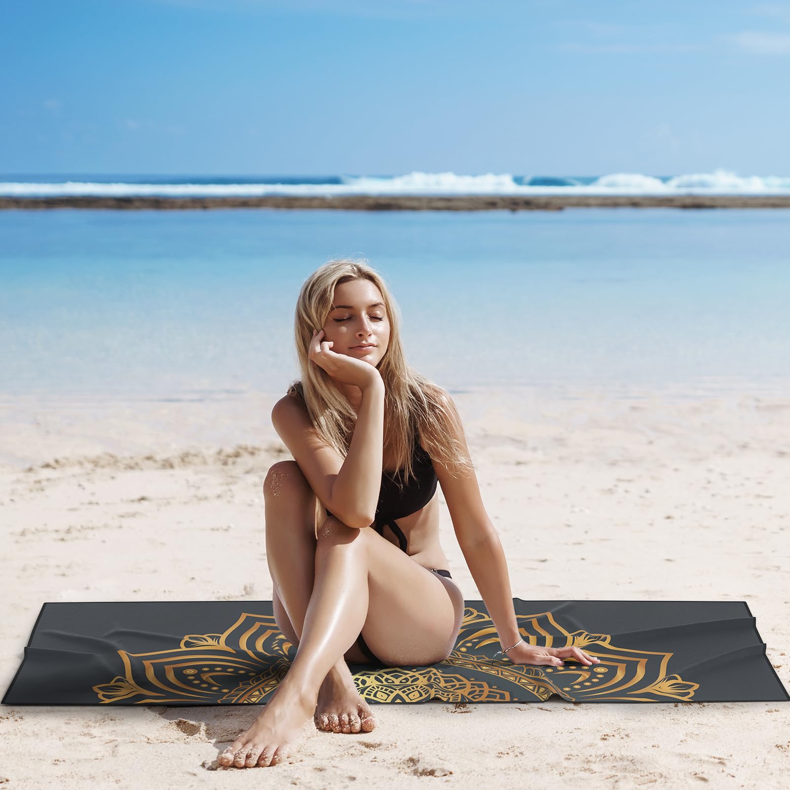Colorful Star Toalla de yoga grande con bolsillos en las esquinas, antideslizante con puntos de agarre absorbente de sudor, toallas de yoga calientes con bolsa de viaje, funda de alfombrilla para