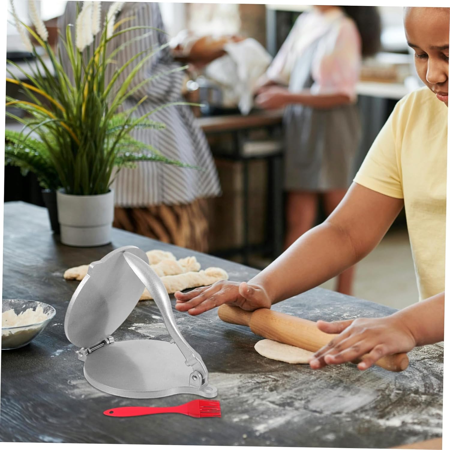 Multi Function Manual Dough Press Dumpling Skin Maker Tortilla Press with Silicone Brush for Meal Prep for Pierogies Empanadas More