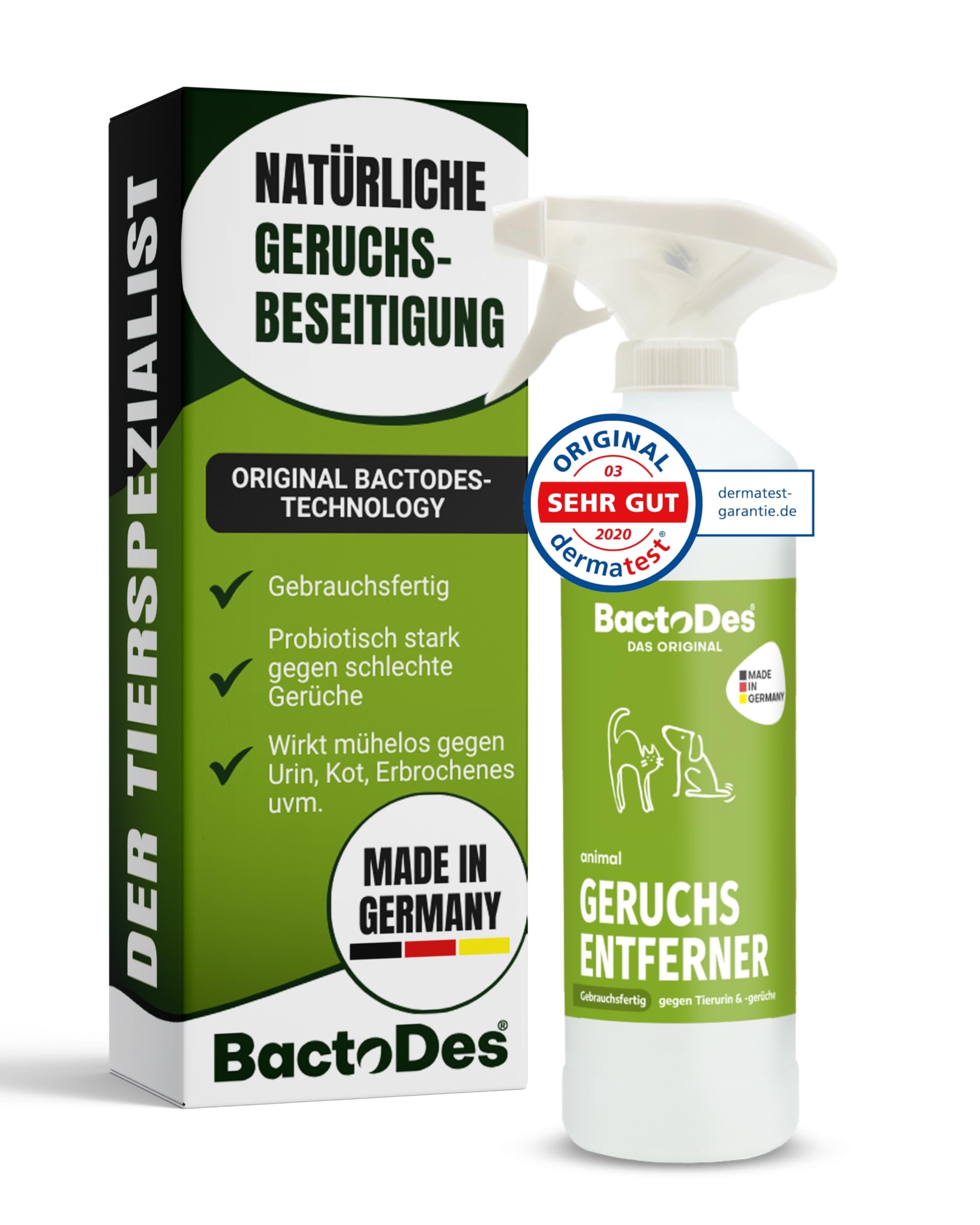 BactoDes Animal Ready Geruchsneutralisierer Spray 1L I Gebrauchsfertiger Enzymreiniger mit biologischer Mikrobenkraft I Tiefenwirksamer Geruchsentferner gegen Tierurin & starke Gerüche
