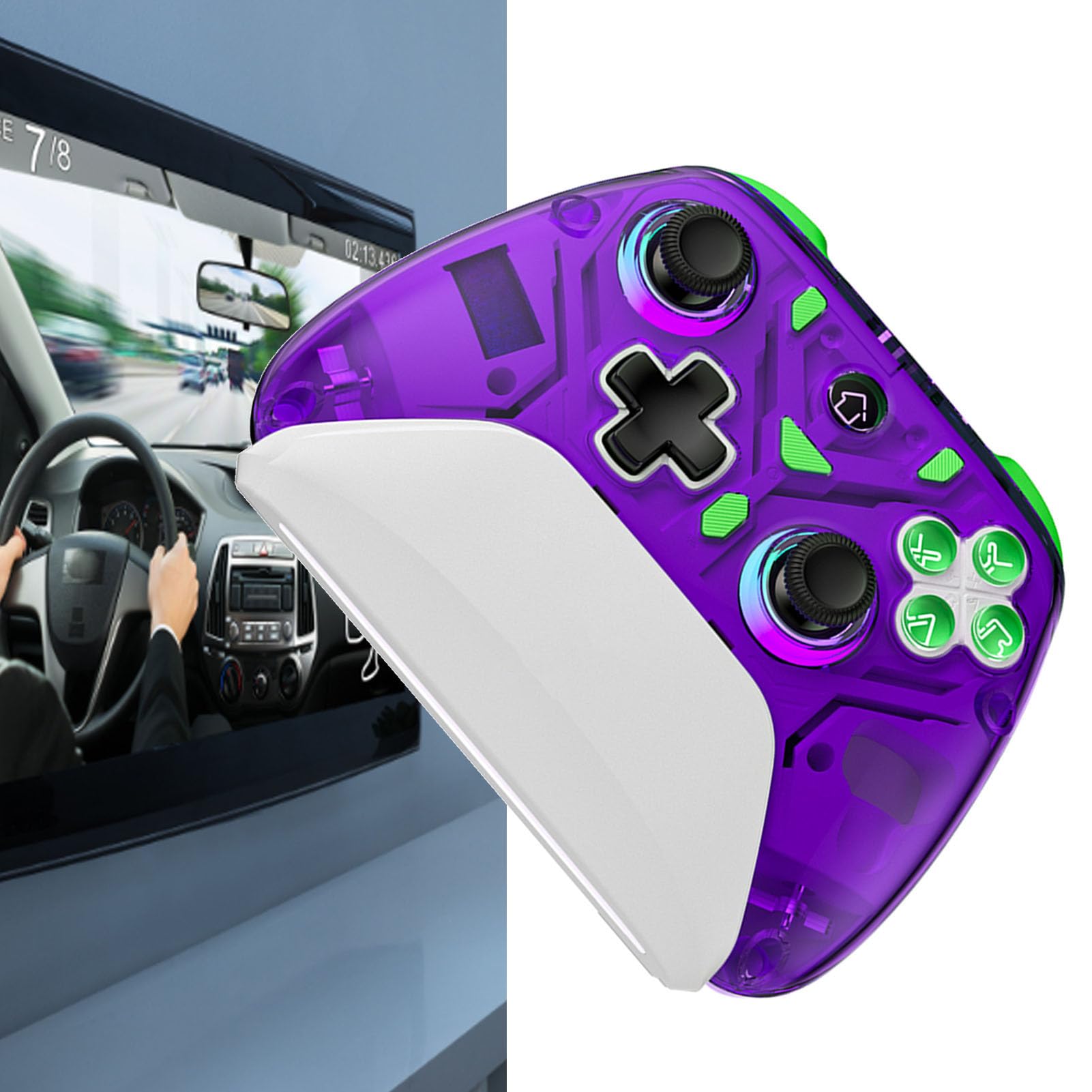 Controlador Inalámbrico de Juegos con Luz RGB con Vibración para, PC, IOS - Gamepad de Efecto Hall Dual Plug and Play para Jugadores y Entusiastas (PURPLE)