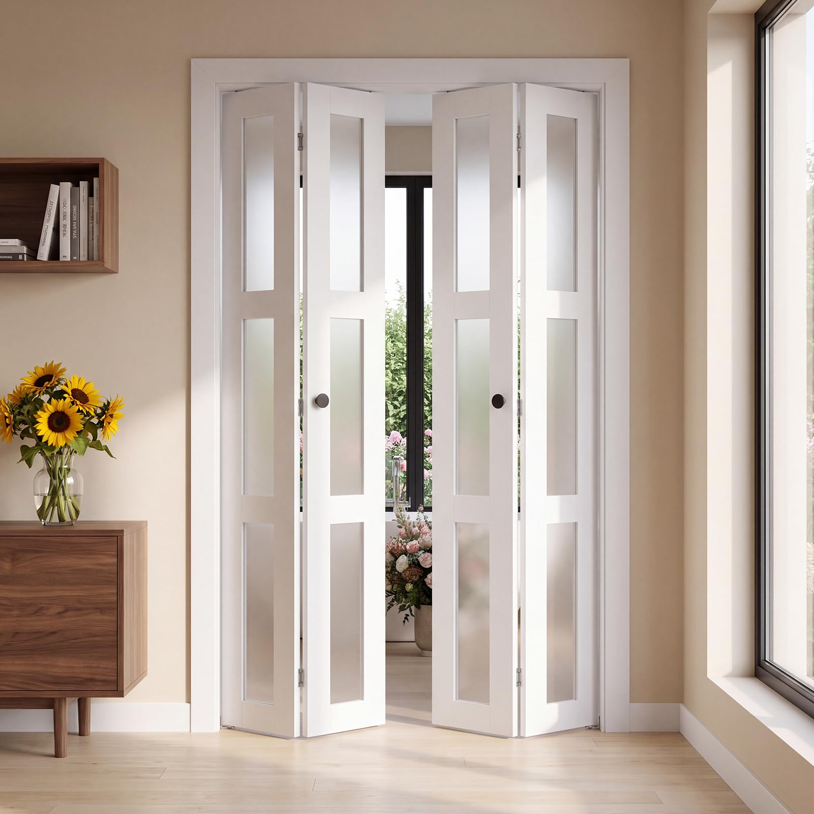 VEVOR Puerta Corredera Plegable con Herrajes 4 Paneles 305 x 2032 mm Blanco