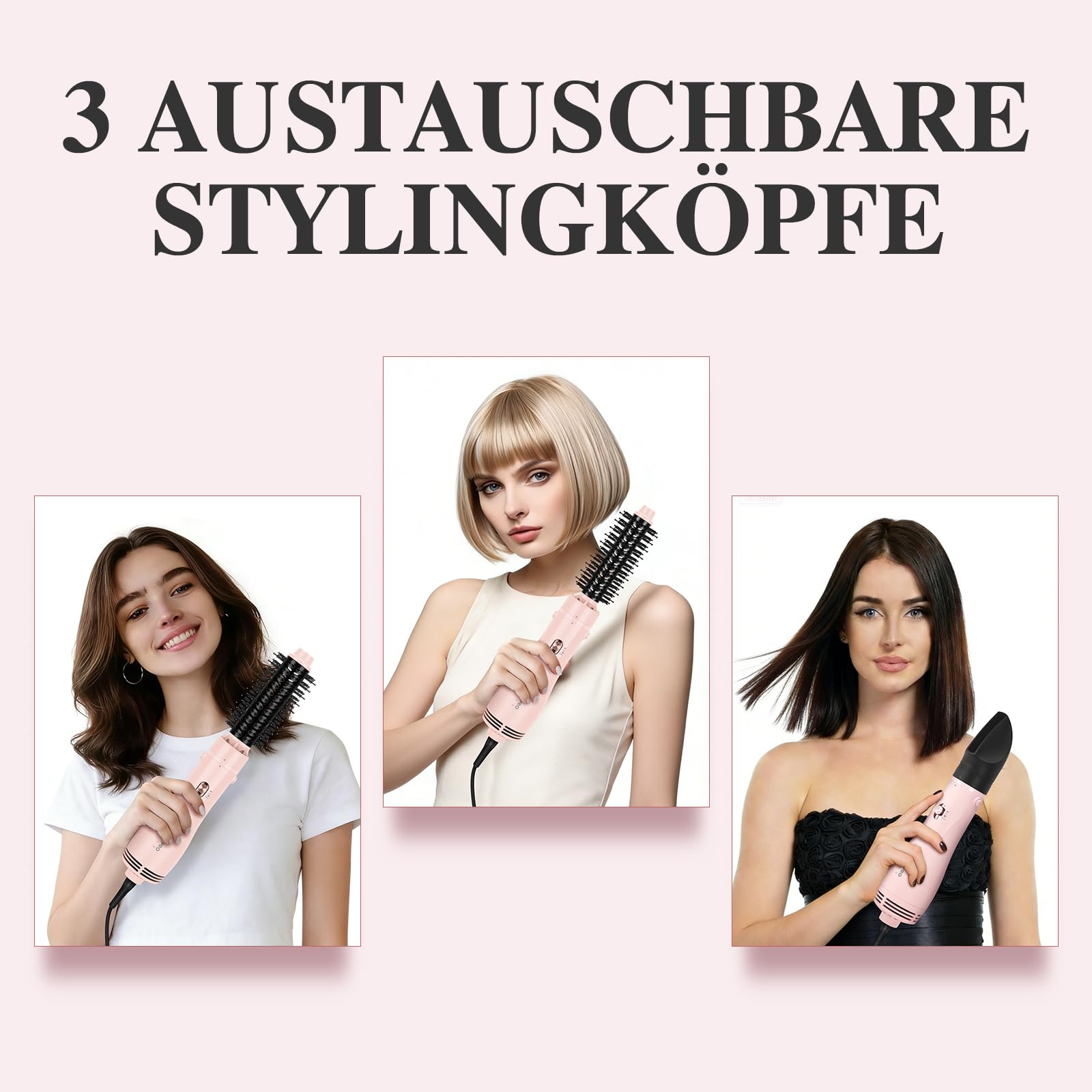 PARWIN PRO BEAUTY 4 in 1 Warmluftbürste, Hairstyler, Föhnbürste | Stylen in One Step, Schnelles Volumen, Locken, Glätten, 3 Temperaturen, Keramik, Ionen Pflege, 1100 Watt, Rosa