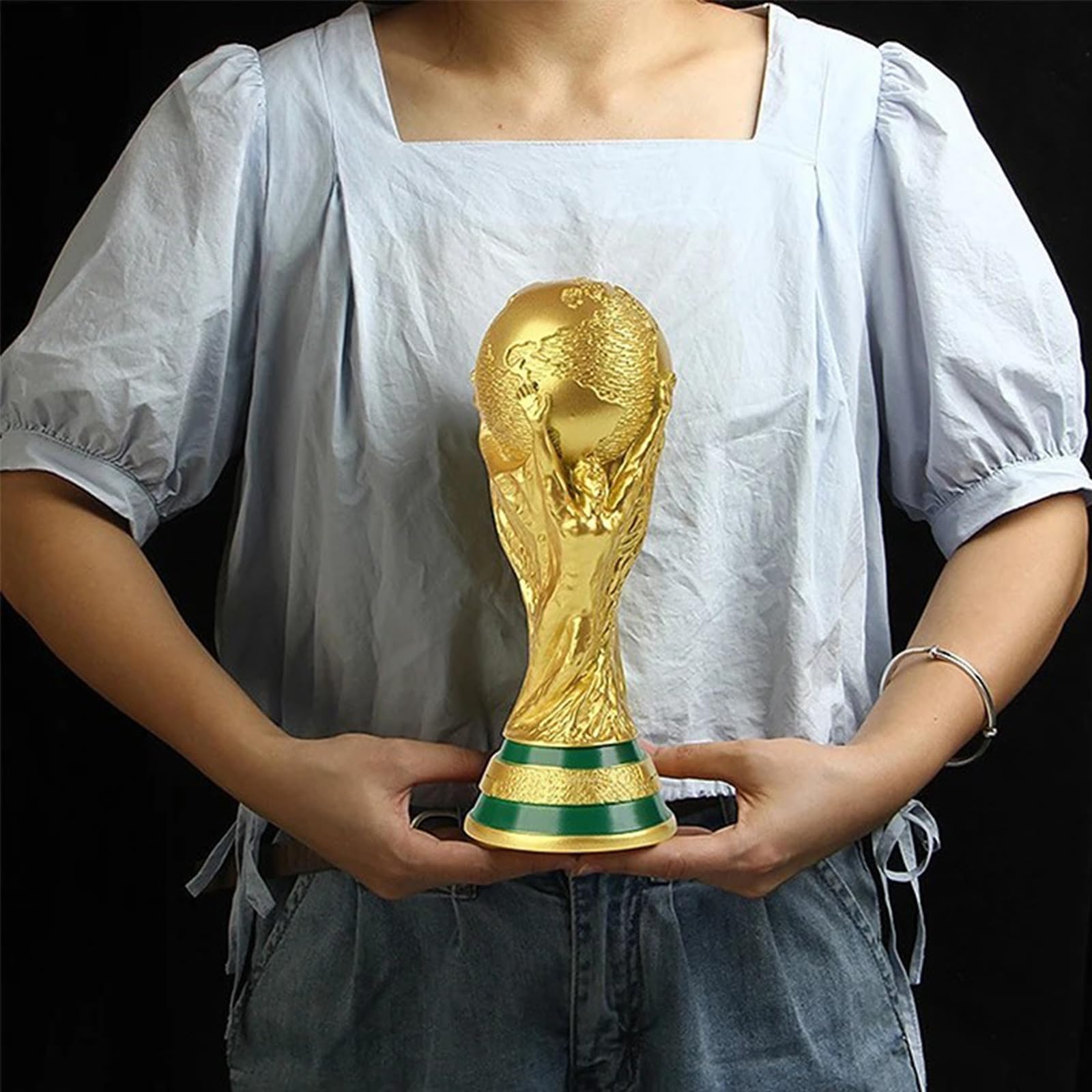 SUSANMAISON 4 Different Sizes Football Championship World Cup Replica Trophy, Resin Soccer Collectibles Gift with Keychain for Sport Fans Home Decoration
