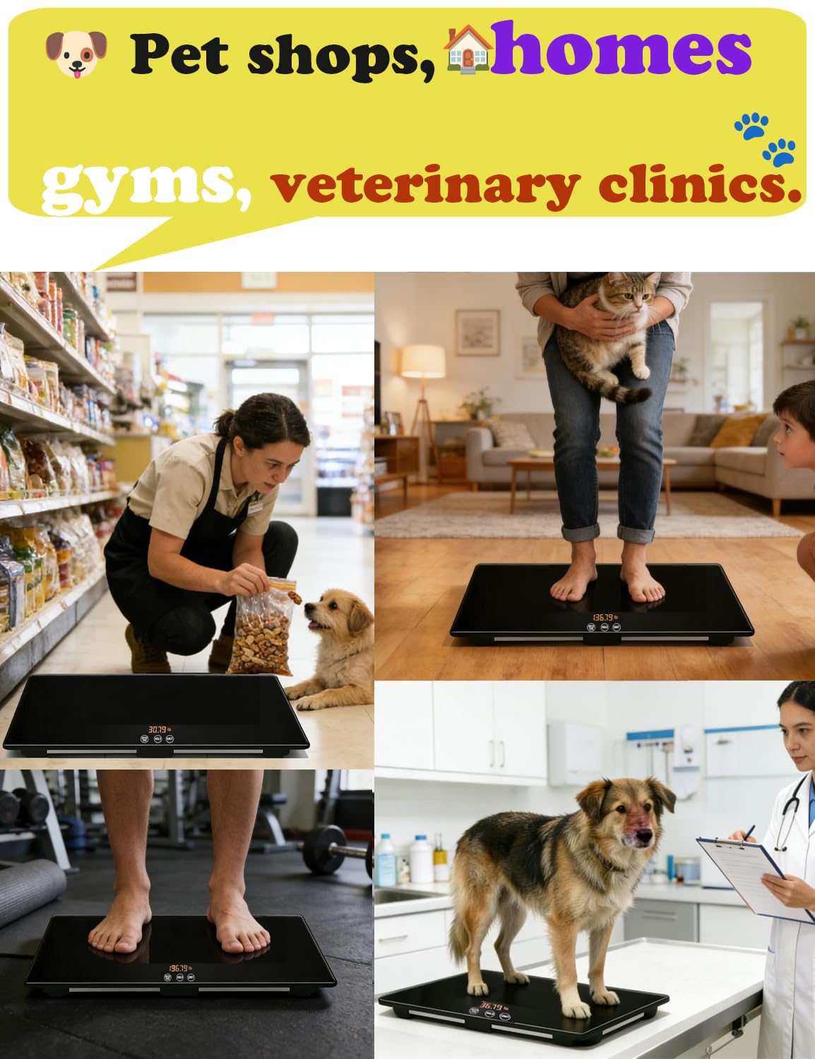 ONE-MI Báscula para perros para razas grandes, báscula digital postal de 220 libras para perros veterinarios, precisión ± 0.2 libras, plataforma de vidrio templado para animales, paquetes de equipaje
