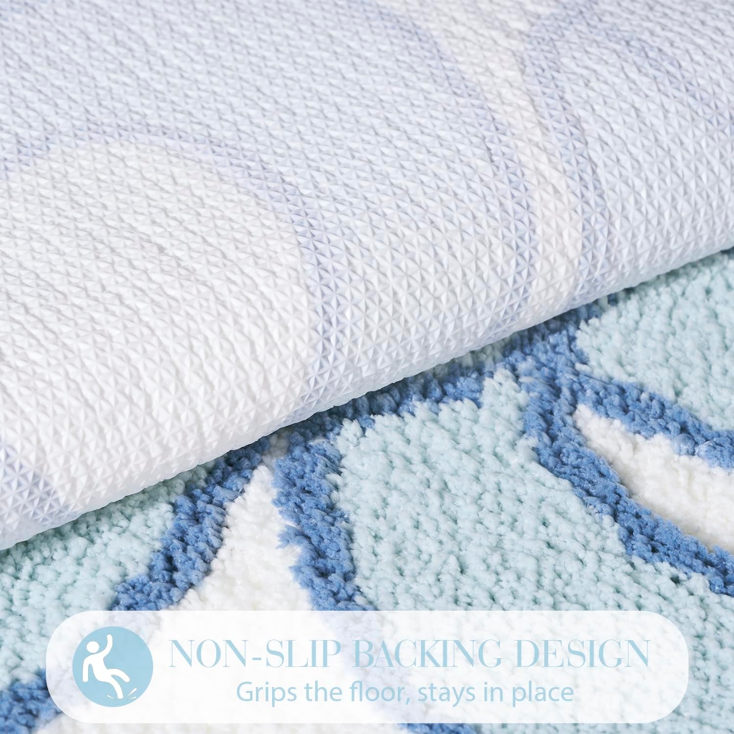 ELDONE Blue Bow Shaped Bathroom Rugs, Small Cute Bath Mat Non Slip, Microfiber Aesthetic Trendy Funky Fun Preppy Girly Rug, Coquette Bow Decor for Girls Kids Bedroom, Nursery Room, Vanity, 18" x 27"