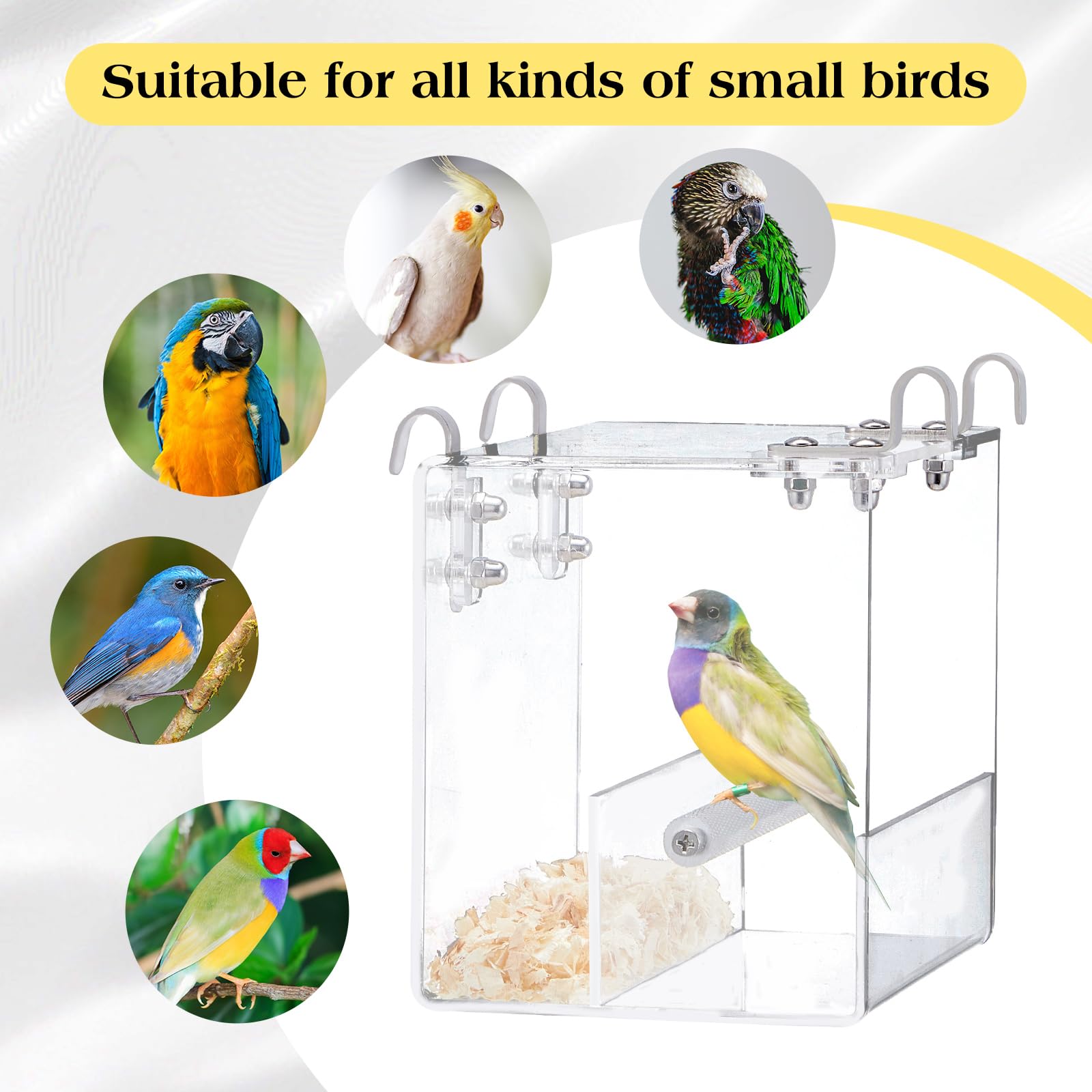 2 Pieces No Mess Bird Feeder for Cage Automatic Acrylic Bird Feeder Seed Food Catcher for Parakeet Canary Cockatiel Parrot Finch Canary 5.1 x 5.1 x 4.3 Inches - image 6