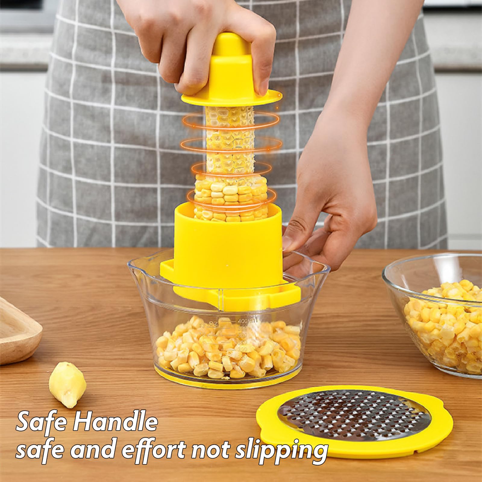 Corn Peeler for Corn On The Cob, Corn Stripper, Corn Cob Stripper, Corn Cutter & Remover With Built-In Cup Grater, Corn Peeler Tool with Bowl and Safety Handle, Ginger Grater, Kitchen Gadgets