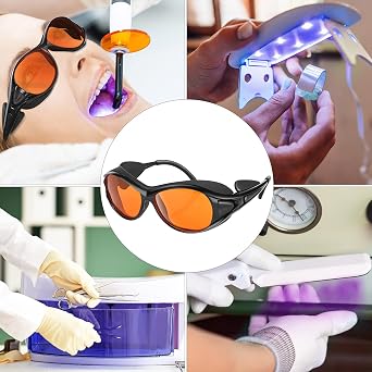 Professional UV Light Safety Glasses for 90nm-490nm wavelength UV lamps, UVC protective glasses, blocking blue light, Anti-Fatigue Anti Glare, shatterproof, anti-scratch and anti-fog, orange lenses