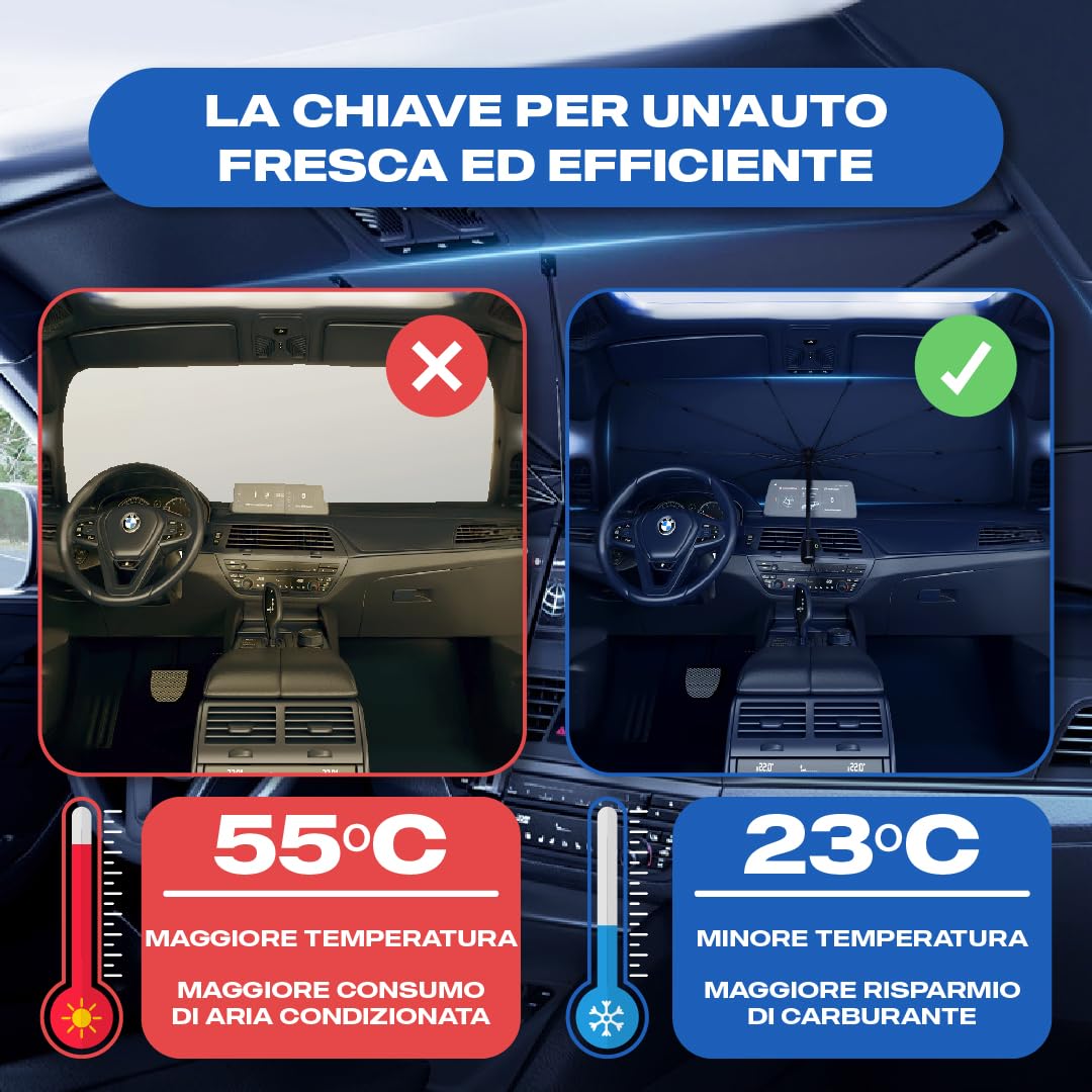 Parasole Auto Protezione Solare Anteriore 140x80cm UV Resistente