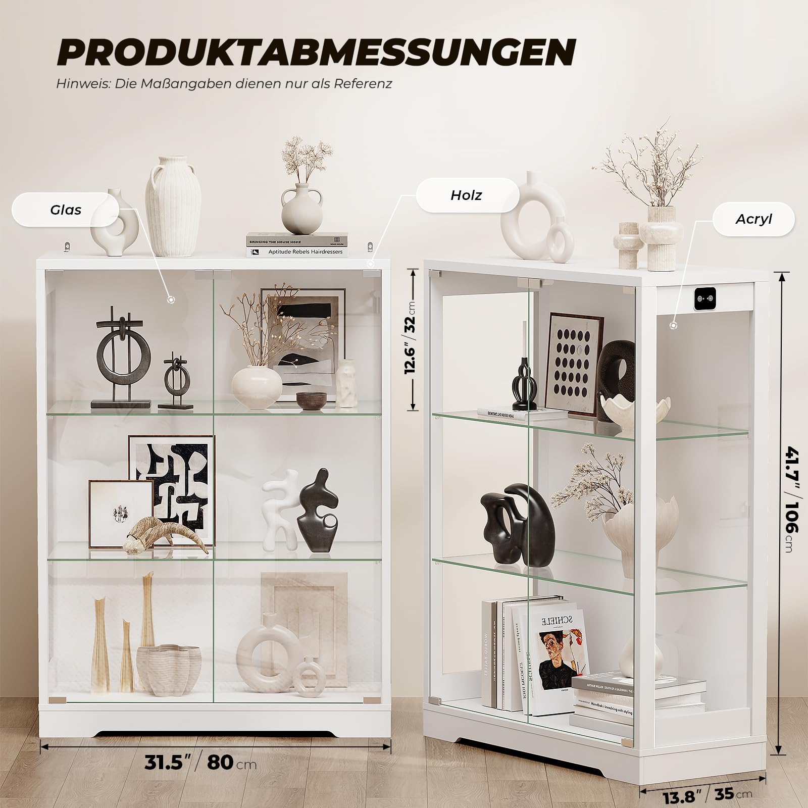 BROTTAR Vitrine mit Glastüren und 3-Farbiger LED-Beleuchtung