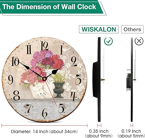 Miniatura 5 de WISKALON - Reloj de pared de cocina de 140in reloj de pared para decoración de casa de campo relojes decorativos silenciosos sin marcar reloj de