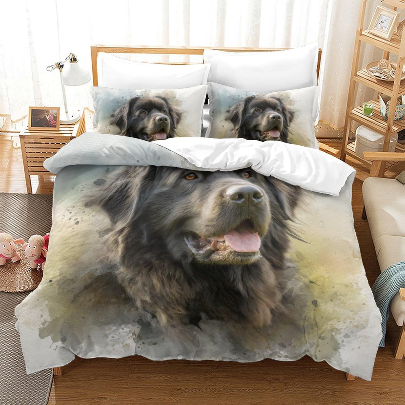 Parure de lit chien Terre-Neuve housse de couette 260x220 fermeture éclair