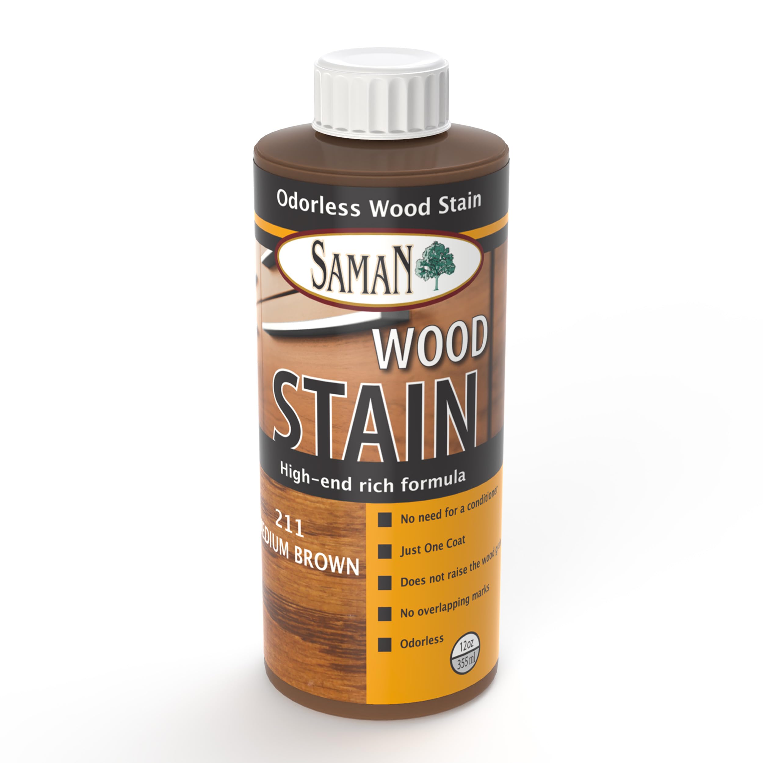 SamaN Interior Water Based Wood Stain - Natural Stain for Furniture, Moldings, Wood Paneling, Cabinets (Medium Brown TEW-211-12, 12 oz)