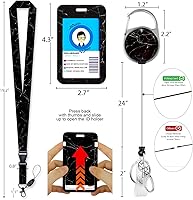 Vista 81 de Giancomics Black ID Badge Holder with Lanyard, Lanyards for ID Badges with Badge Reel Retractable Heavy Duty, Lanyard with ID Holder Keychain Clip