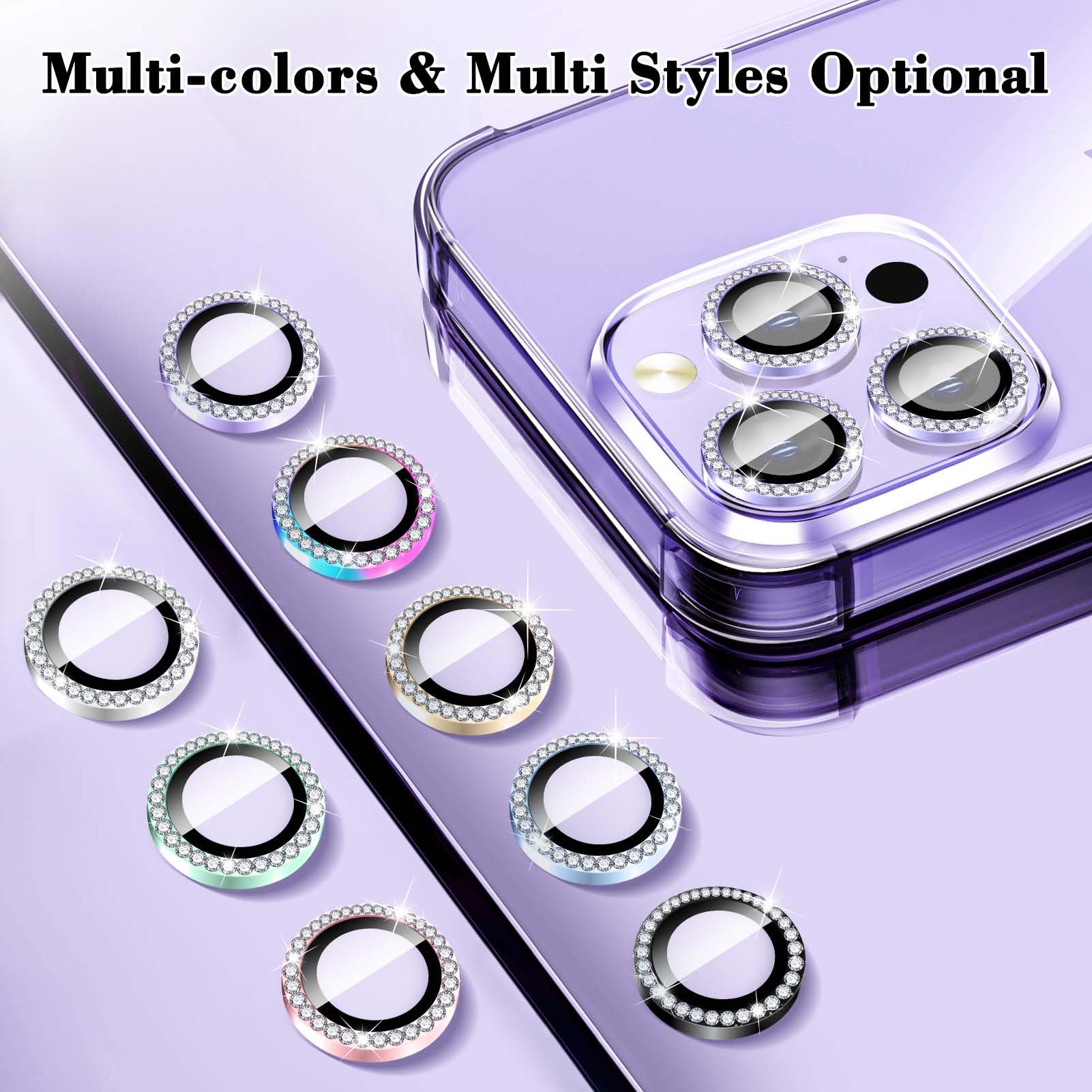 Kucheed Diamond Camera Lens Protector Compatible for iPhone 13 Pro/13 Pro Max, Bling Tempered Glass Camera Cover - Image 2