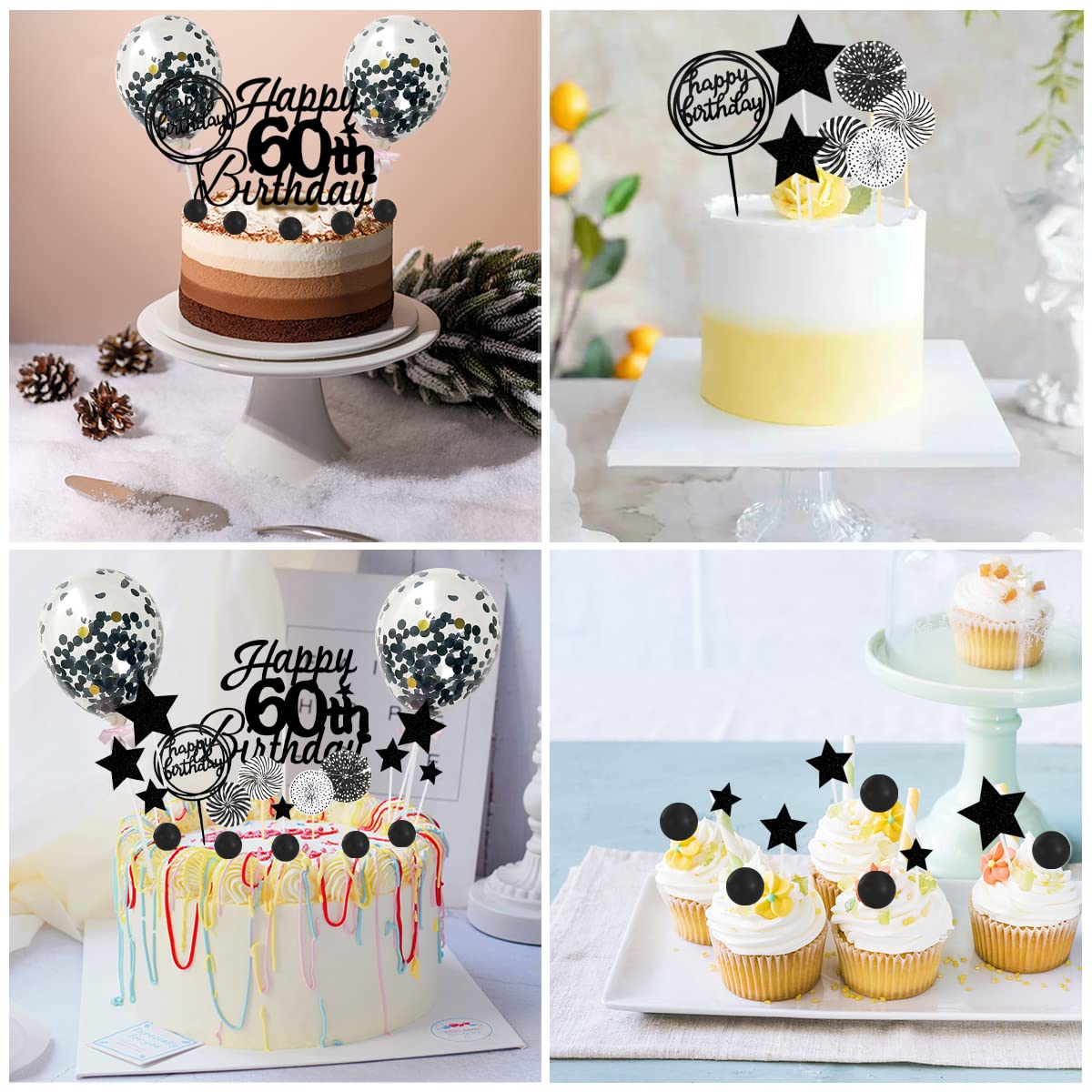 Tortendeko 60 In Schwarz-Gold - Doppelseitiges Glitzerpapier Für Den Perfekten Geburtstagskuchen
