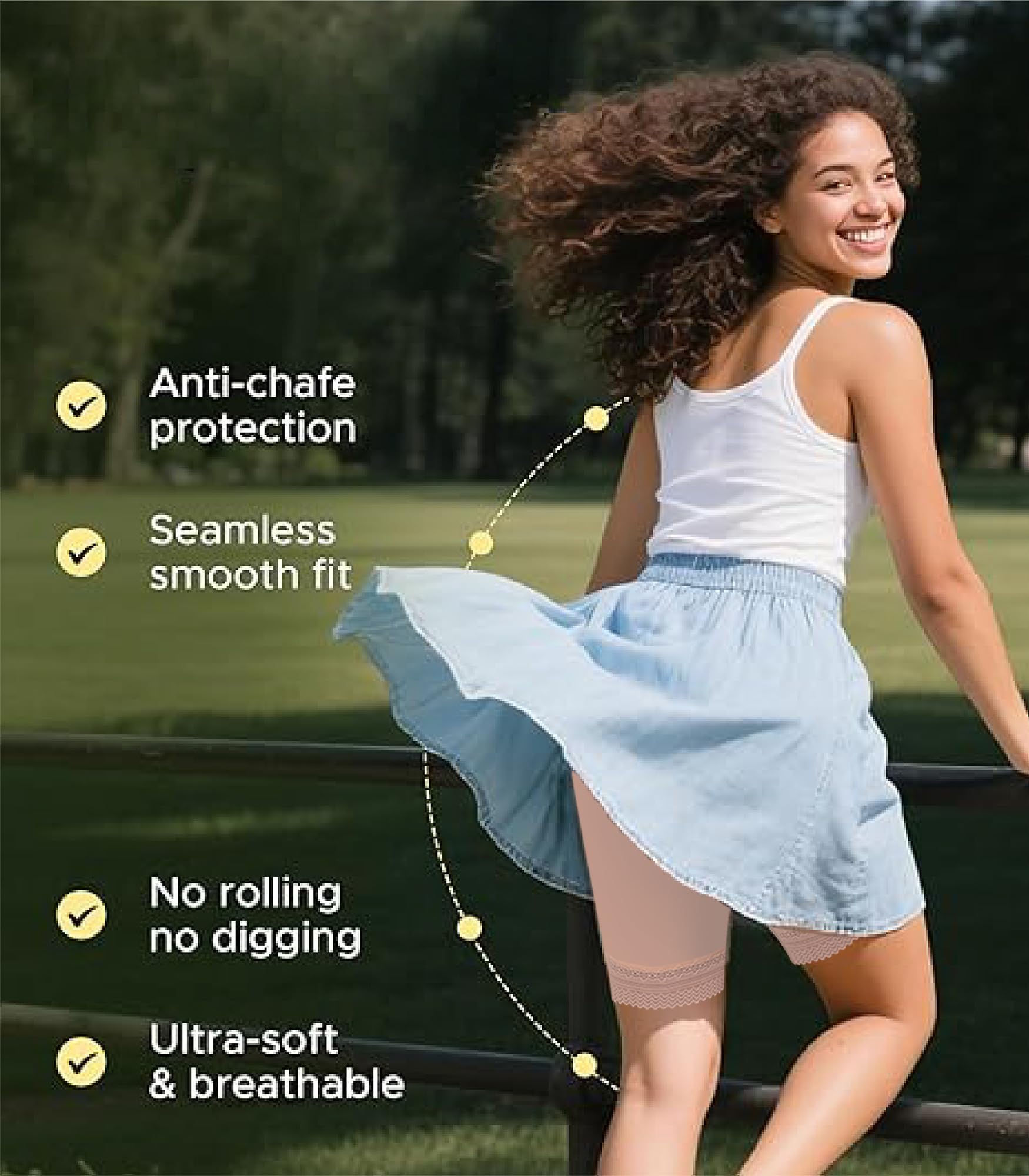 GLAMORAS Women & Girls Bamboo Spandex Stretch High Waist High Coverage Shorts with Lace Concealed Waist Band for Underdress Cycling Yoga Safety Shorts 1