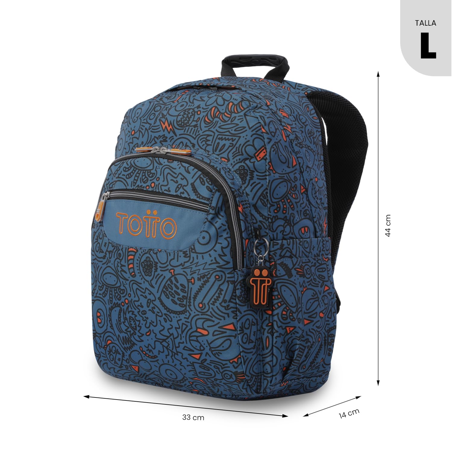TOTTO - Mochila Escolar Adaptable a Carro, Modelo Acuareles, Capacidad 20 L, Bolsillo Pc 14", Bolsillos Botella, Espaldar Ergonómico con Flujo de Aire, Cómodas Correas en S, Estampado Grafer