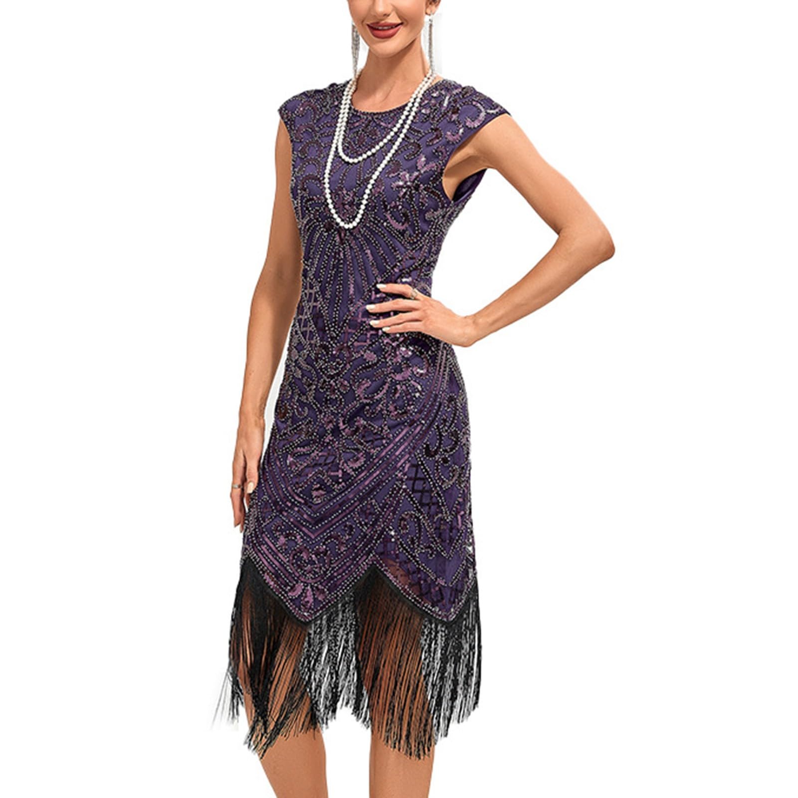 Robe Charleston pour femme - Costume des années 20 - Robe Gatsby à paillettes - Robe à franges - Costume de carnaval des années 1920 - Robe vintage à franges - Robe de fête