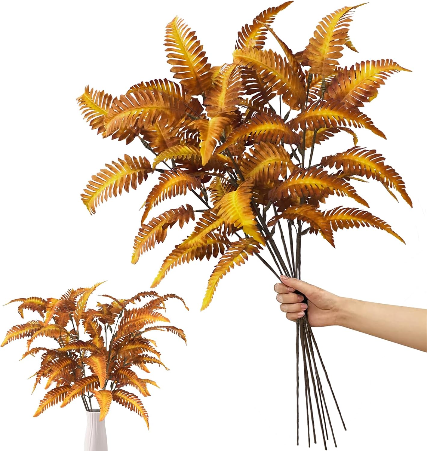 8PCS Fall Leaves Stems, 31" Long Fake Boston Ferns Stems Autumn Artificial Ferns Plants for Tall Vase Fall Table Centerpiece Thanksgiving Decor