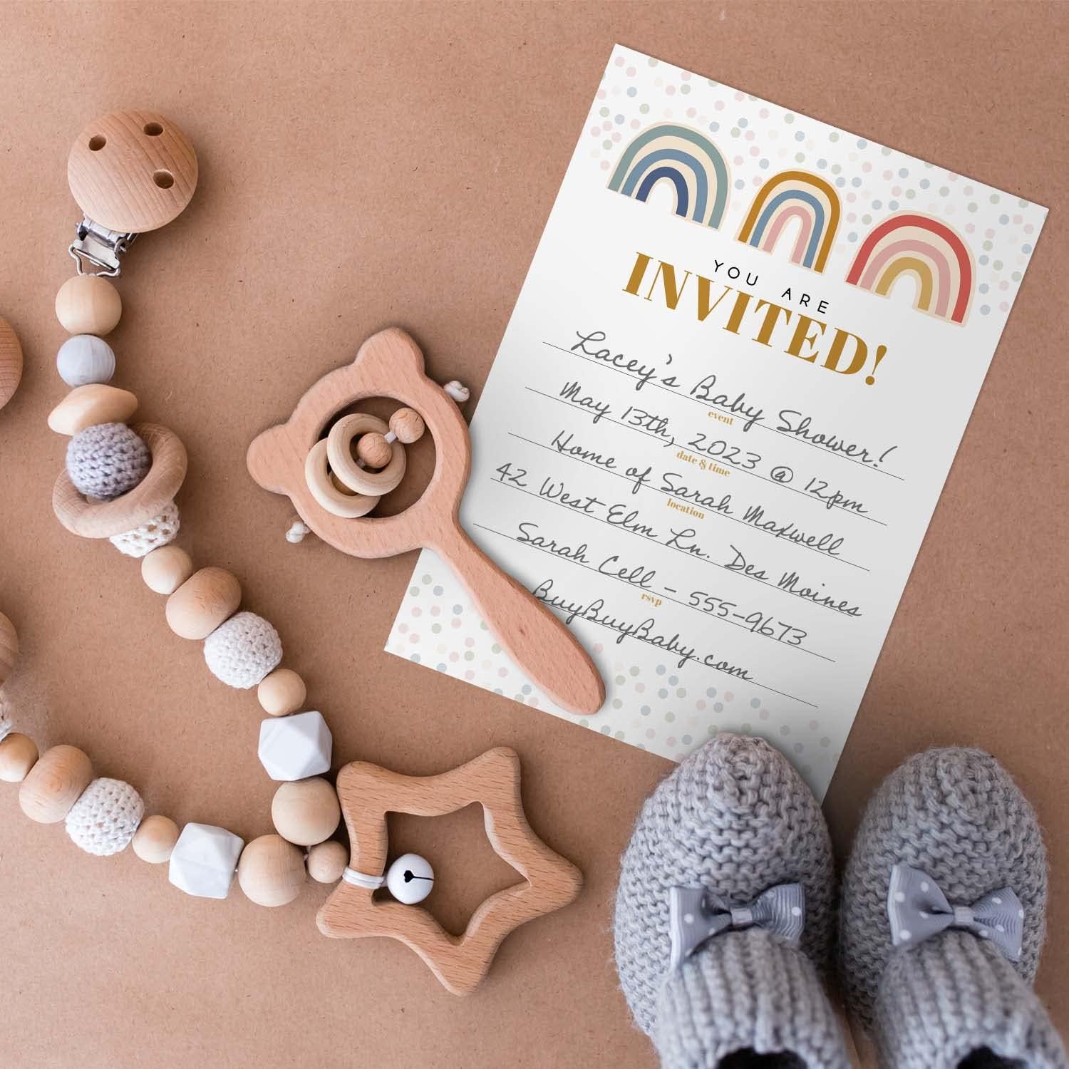 Canopy Street Modern Rainbow Fill In Invites / 25 Invitation Cards With White Envelopes / 5" x 7" Flat Gender Neutral Birthday Party Invitations/Pastel Boho Baby Shower Invites/Made In The USA