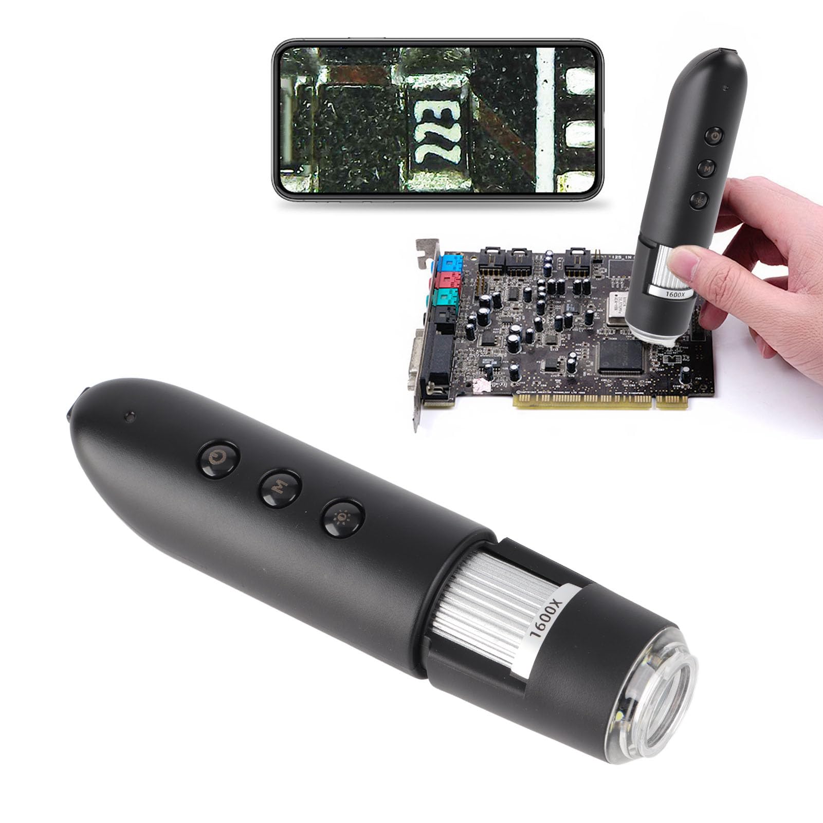 Microscopio Digital Inalámbrico, Detector de Pelo de Piel con Aumento de 1600X, Microscopios Portátiles WiFi, Lupa HD con Luz LED, Analizador de Piel