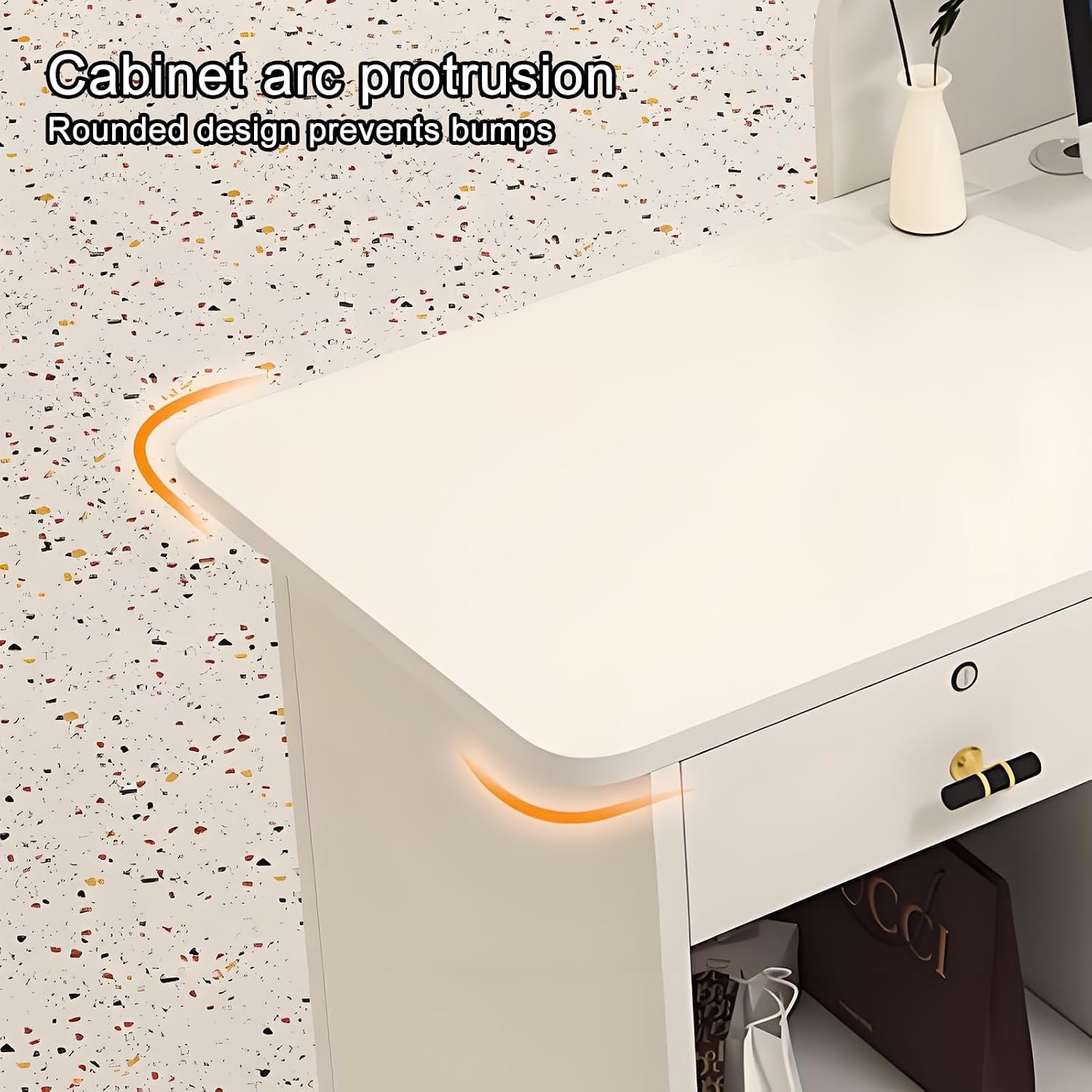 Small Reception Desk, Checkout Front Desk, Reception Counter Checkout Counter with LED Lights and Lockable Drawers, Wooden Retail Counter for Checkout(Marble,80cm/31.4in)