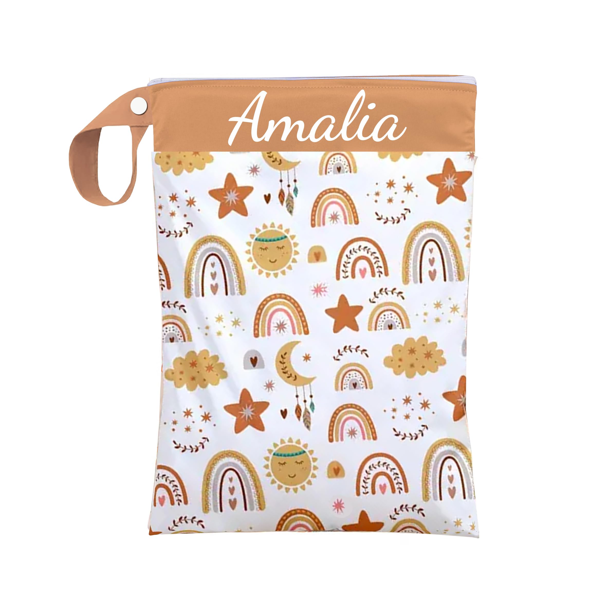 ARTEE Nasstasche für Kita-Wechselwäsche, Wasserdicht, Waschbar, mit Reißverschluss, Personalisierbar, mit Name, für Kindergarten, Strand, Sport (Boho)