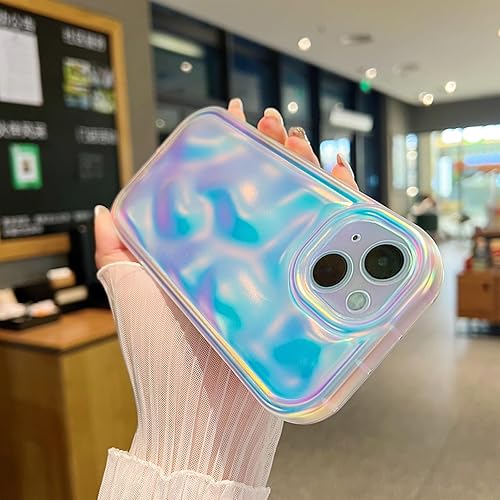 Miniatura 2 de LY&SASIF Funda holográfica para iPhone 13 con patrón de burbujas de meteorito, chapado en cromo, galvanizado con forma de onda, color holográfico,