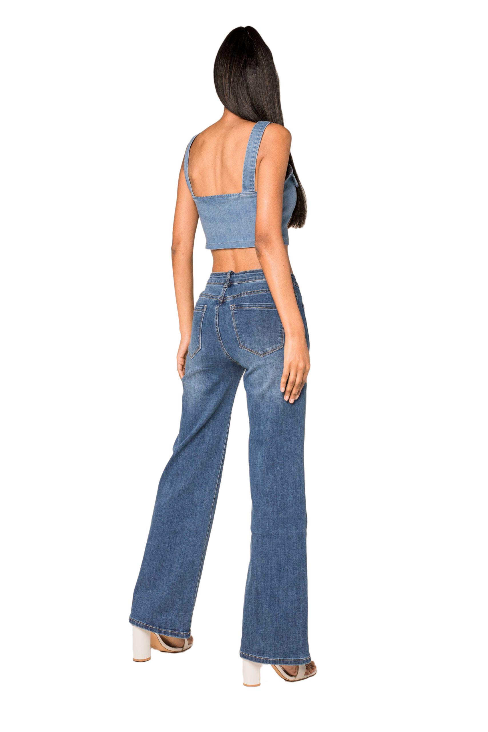 Nina Carter P139 - Jeans da donna a vita alta con taglio svasato, effetto usato