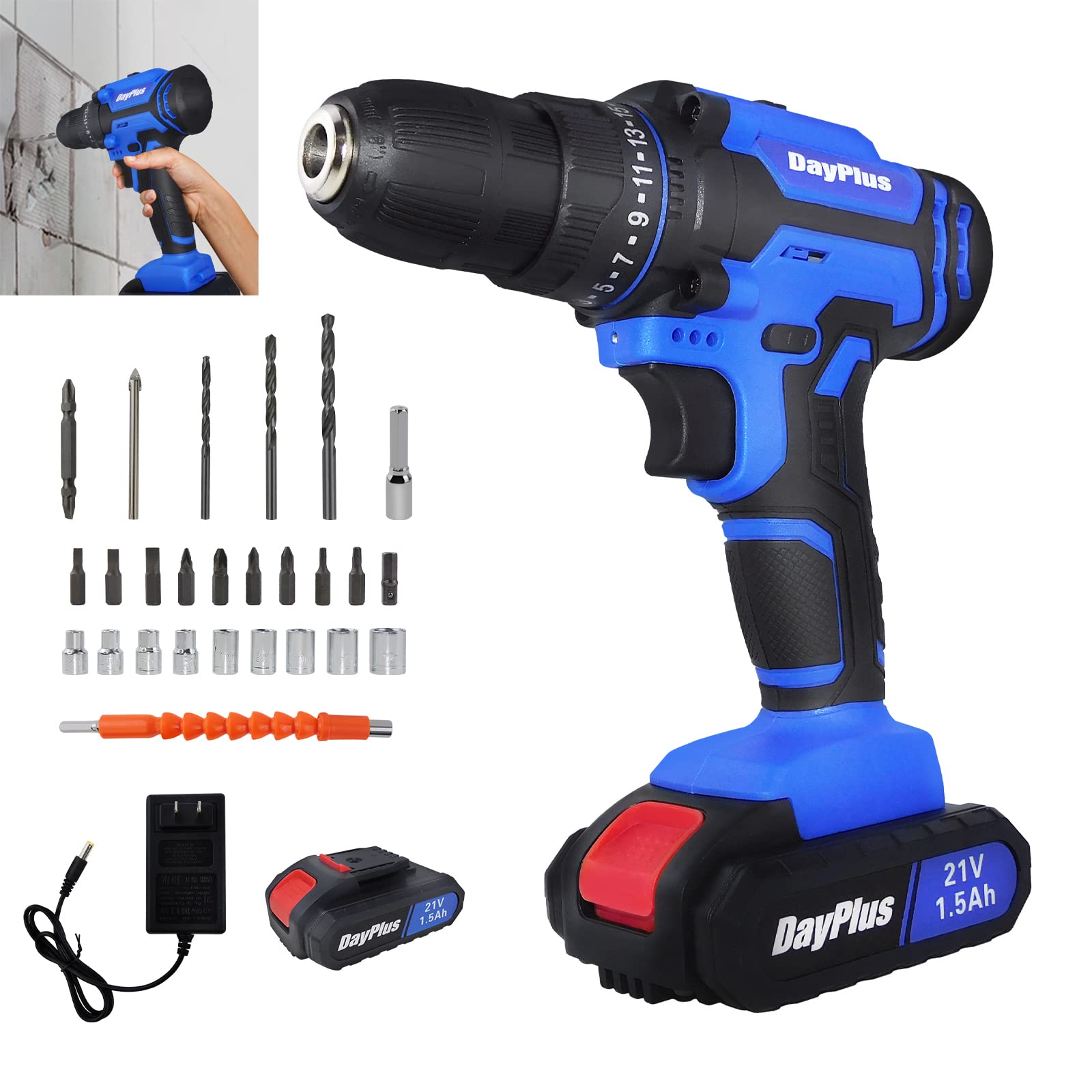 Power Drill Set Cordless Drill Driver Set 21V Power Drill Cordless 26PCS with Batteries 25+1 Torque Hammer Drill 3/8