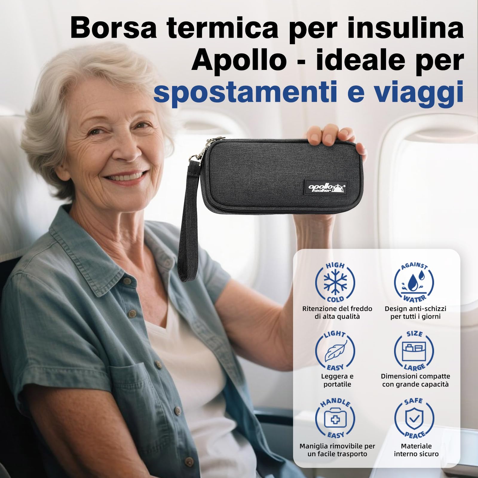 apollo walker Borsa Frigo per Insulina per Farmaci Diabetici - Organizer Portatile con 2 Borsa Frigo Piccola, Borsa Termica Fodera Isolante e Astuccio Termico per Insulina(nero)